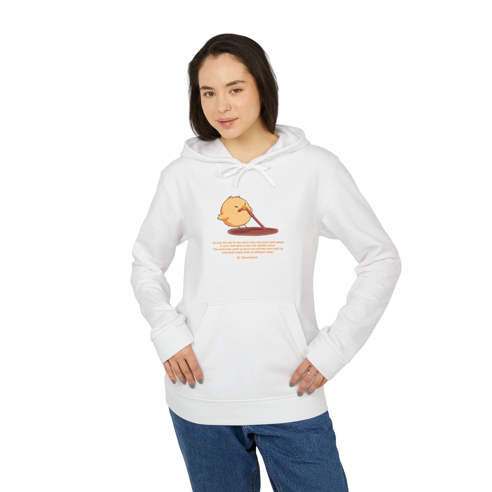 Adidas Hoodie with Funny Graphic - "Early Bird Parody" Cute Chick Design - 8color Cotton Fleece Pullover - Unisex Streetwear