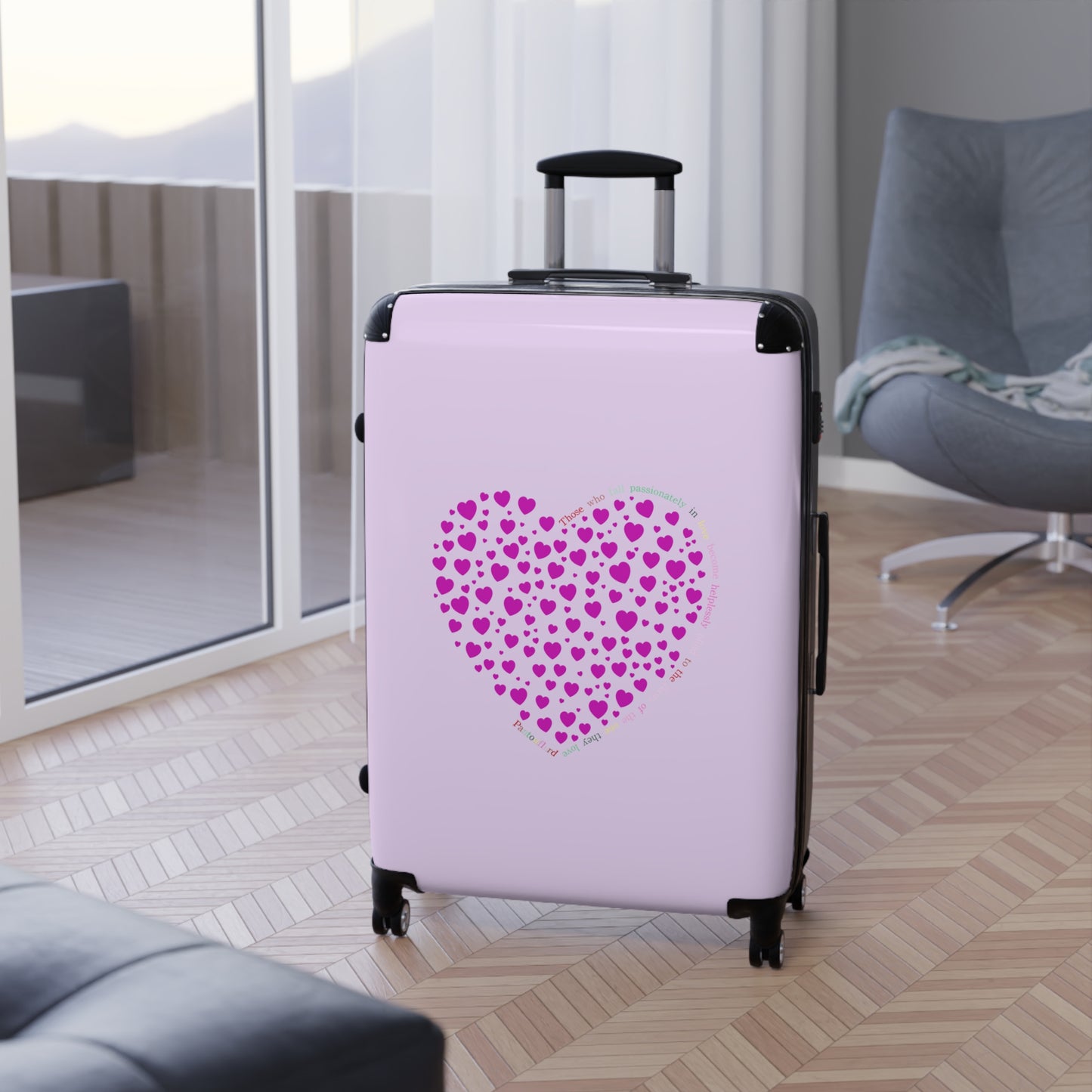 Pink Heart Design Suitcase, Travel Luggage