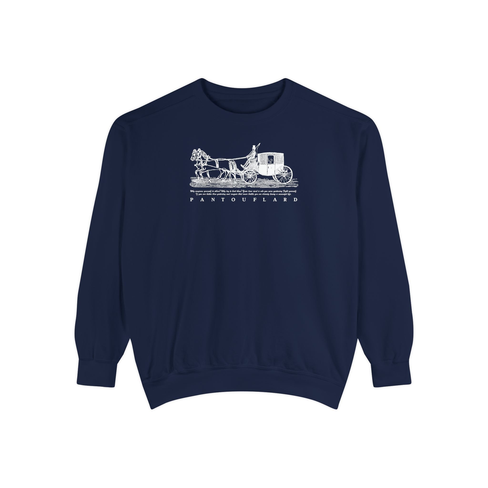 Unisex Navy Vintage Carriage Graphic Cotton Blend Sweatshirt