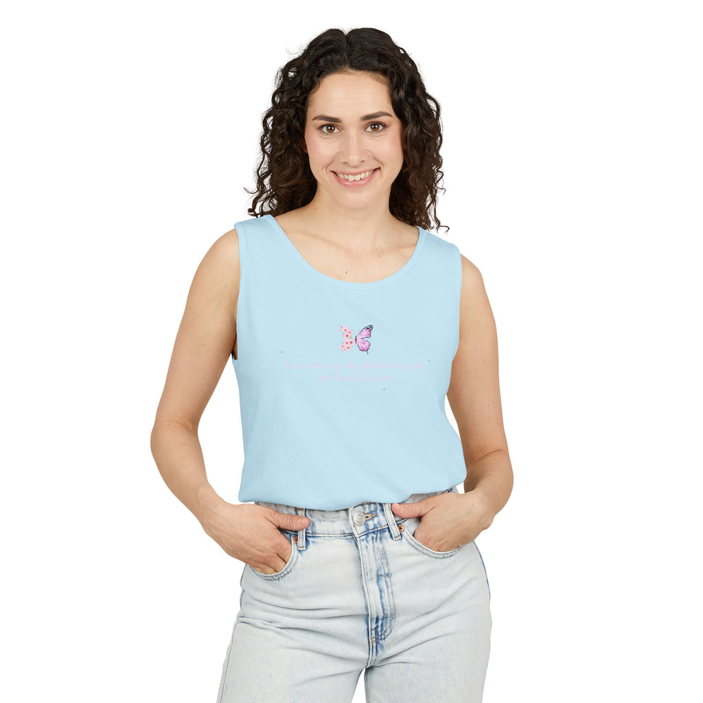 Unisex Navy Blue Floral Butterfly Spring Quote 100% Cotton Tank Top