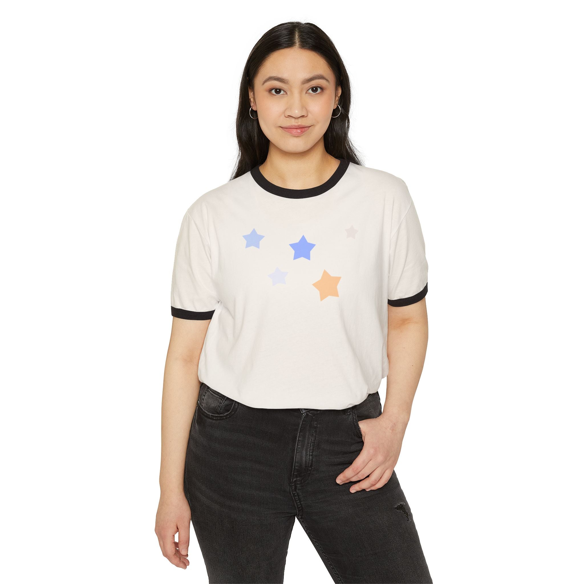 Cassiopeia Constellation Graphic Ringer T-Shirt - W-Shape Astronomy Cotton Tee