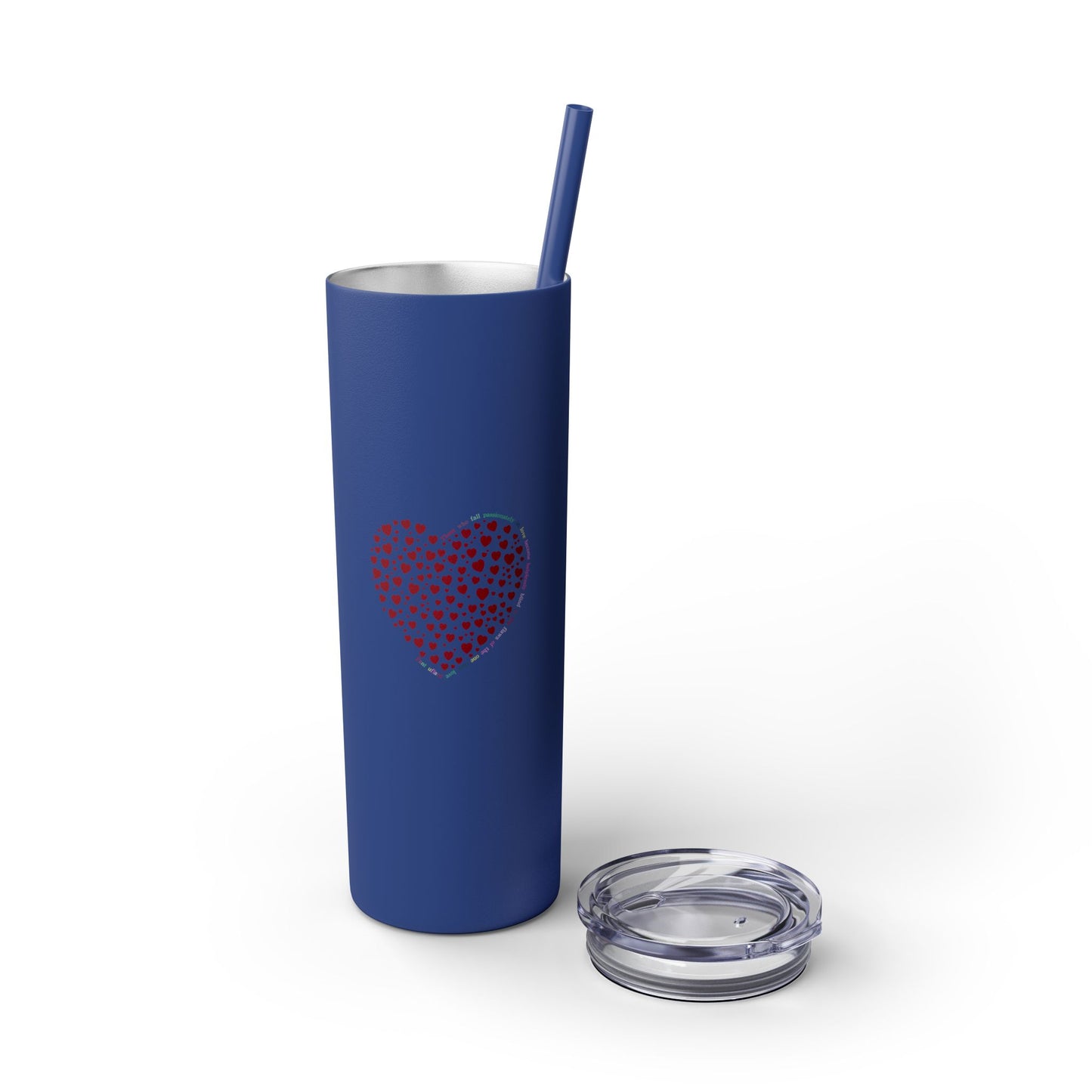Red Heart Dot Skinny Tumbler | 20oz Reusable Travel Mug, Eco-Friendly Drinkware