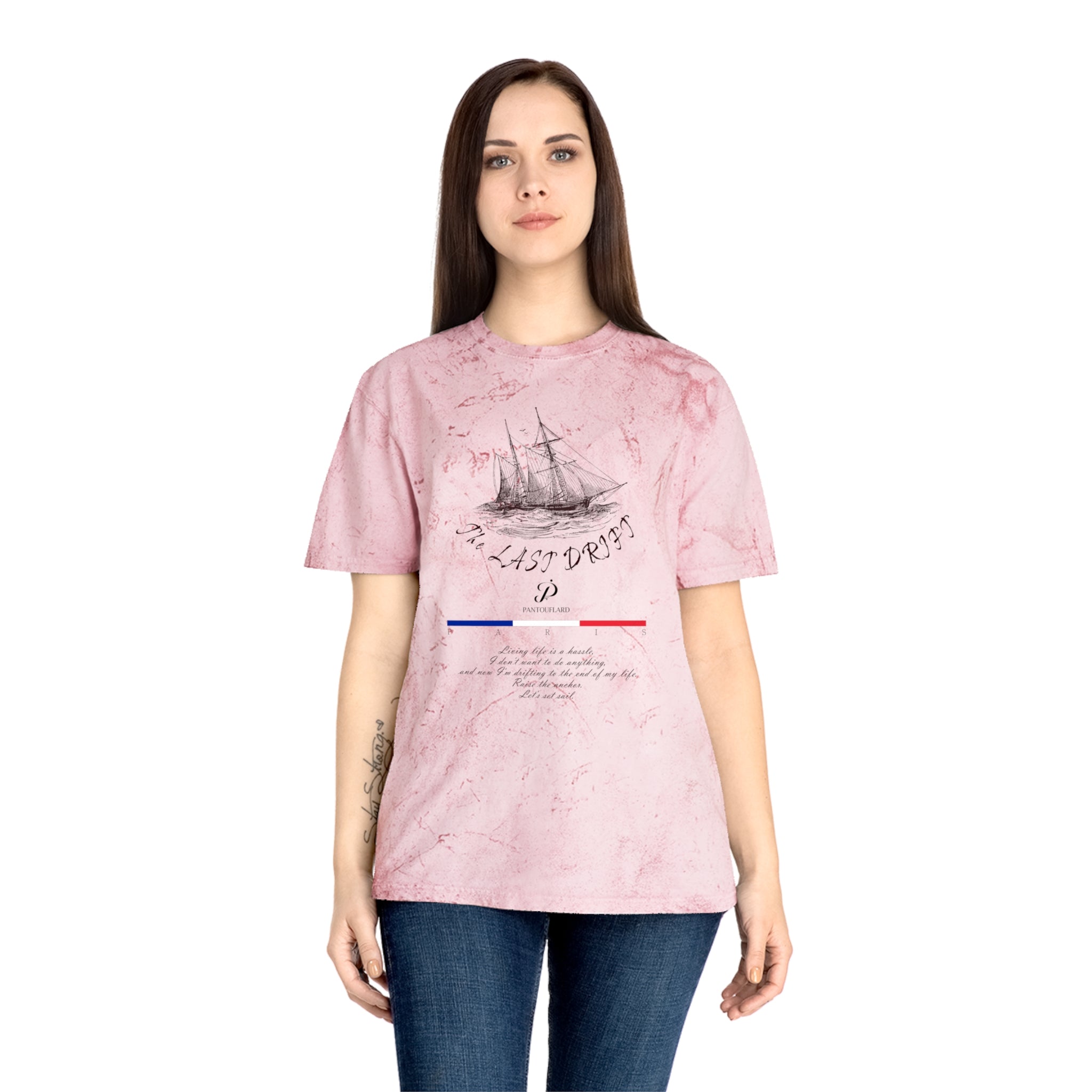 Unisex Grey Color Blast Vintage Ship Graphic 100% Cotton T-Shirt