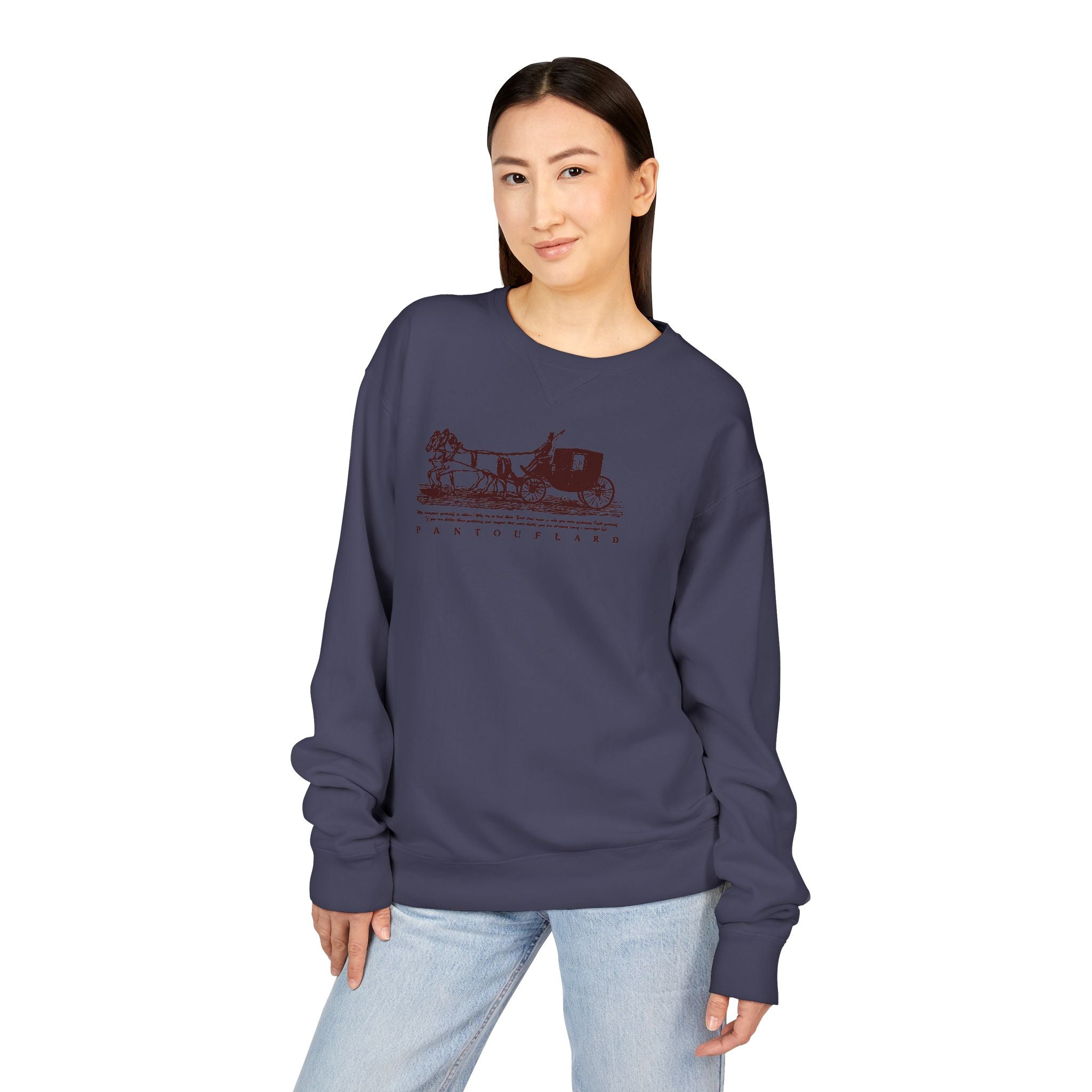 Old Money Equestrian Heritage Crewneck - The Nostalgic Journey I (Dark Academia Garment-Dyed Sweatshirt)