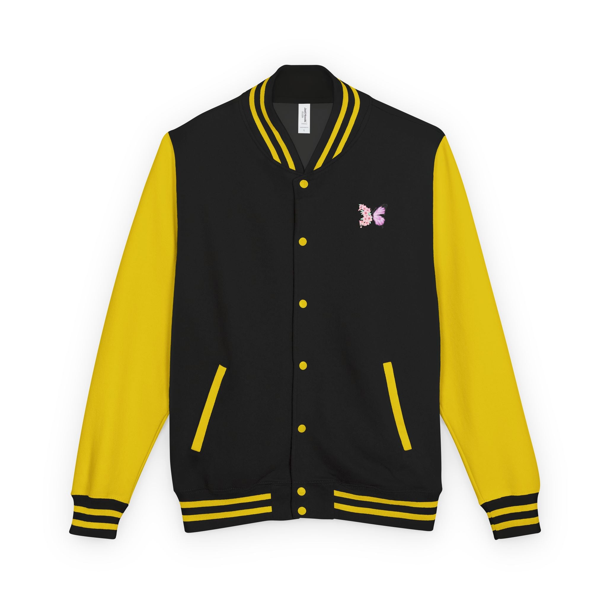 Unisex Navy Blue Floral Butterfly Spring Quote Cotton Blend Letterman Jacket