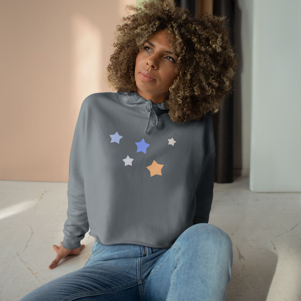Women's Cassiopeia Constellation Graphic Fleece Crop Hoodie - W-Shape Raw Hem Pullover