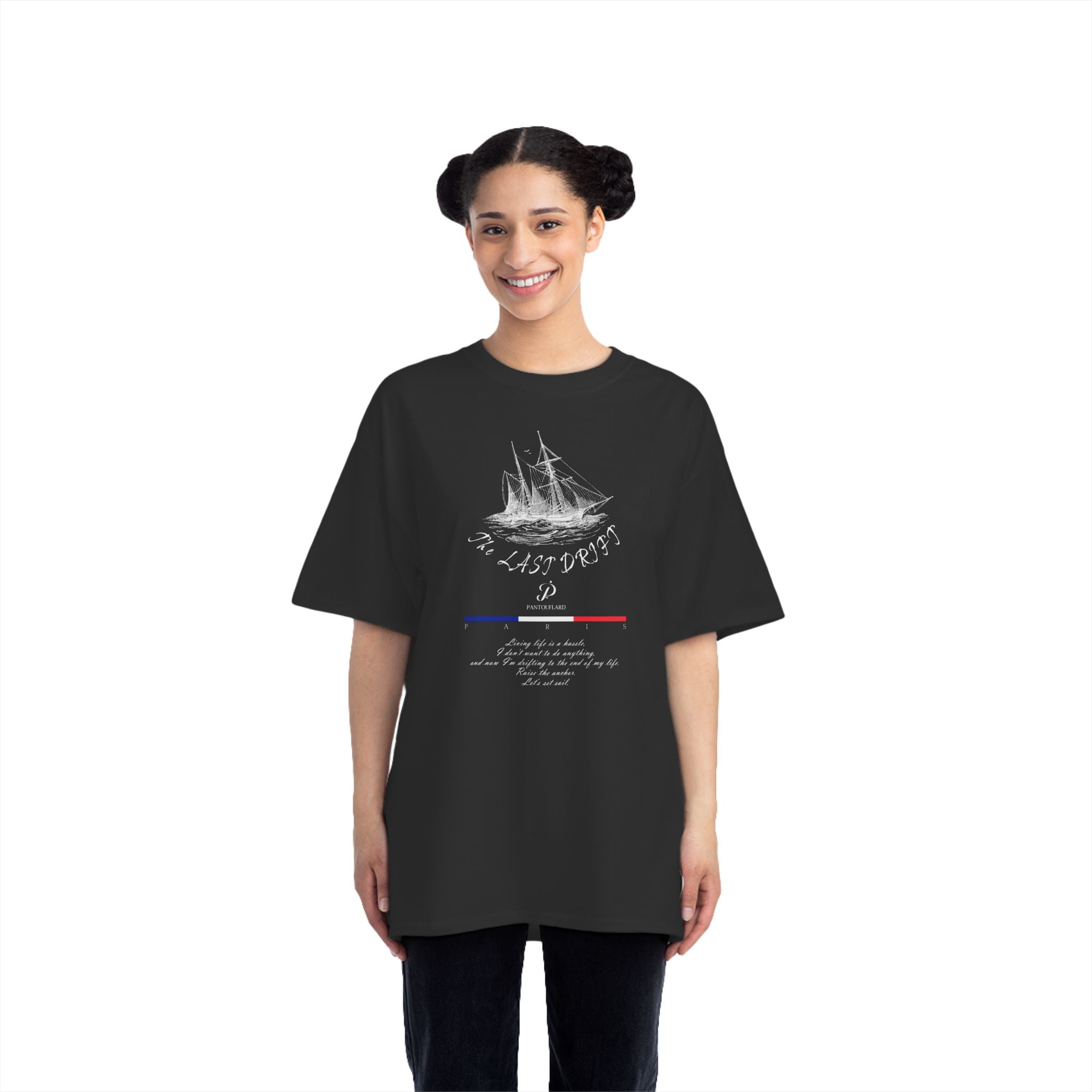 Unisex Black Hanes Vintage Ship Graphic 100% Cotton T-Shirt
