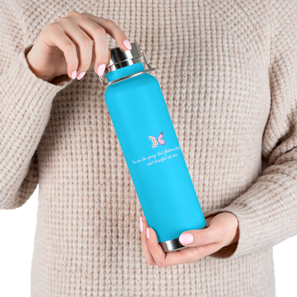 Navy Blue Romantic Floral Butterfly Quote 22oz Copper Vacuum Insulated Bottle