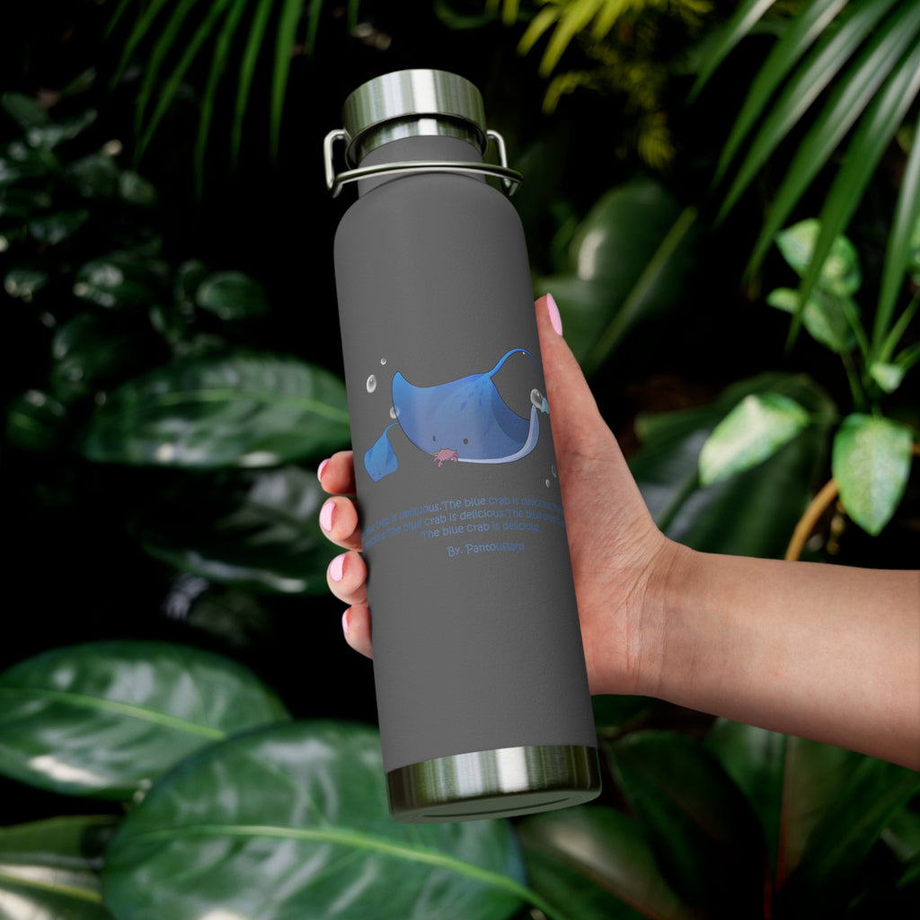 Cyan Blue Cute Stingray Eating Crab Quote 22oz Copper Vacuum Insulated Bottle