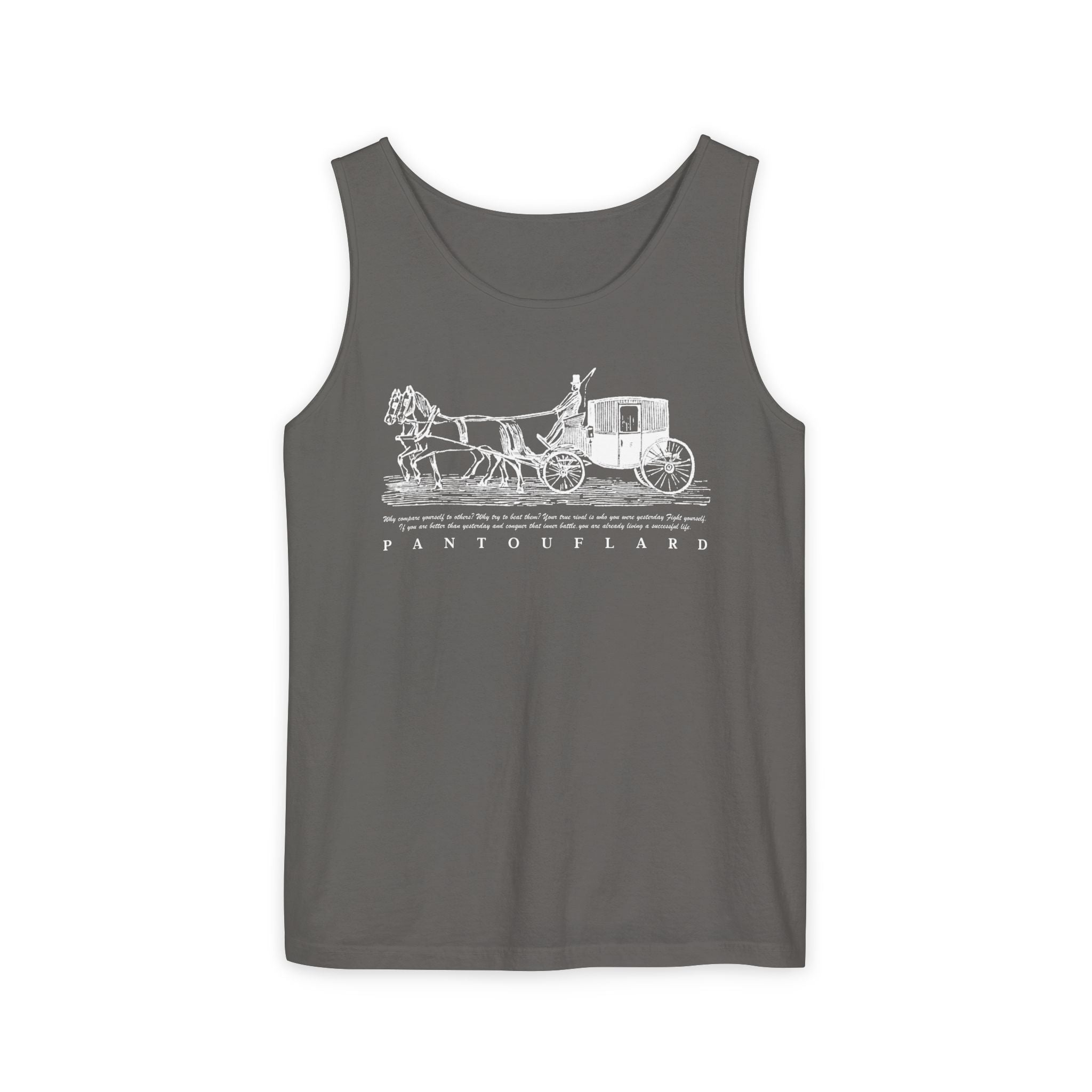 Unisex Black Pantouflard Carriage Cotton Garment-Dyed Tank Top