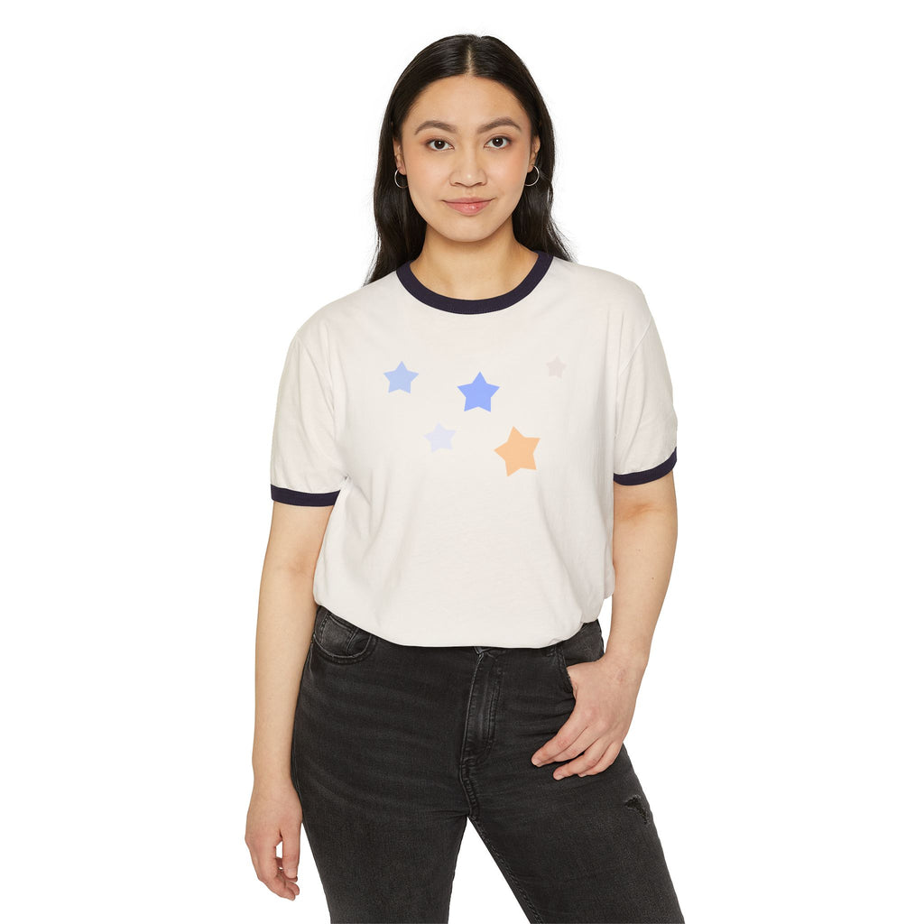 Cassiopeia Constellation Graphic Ringer T-Shirt - W-Shape Astronomy Cotton Tee