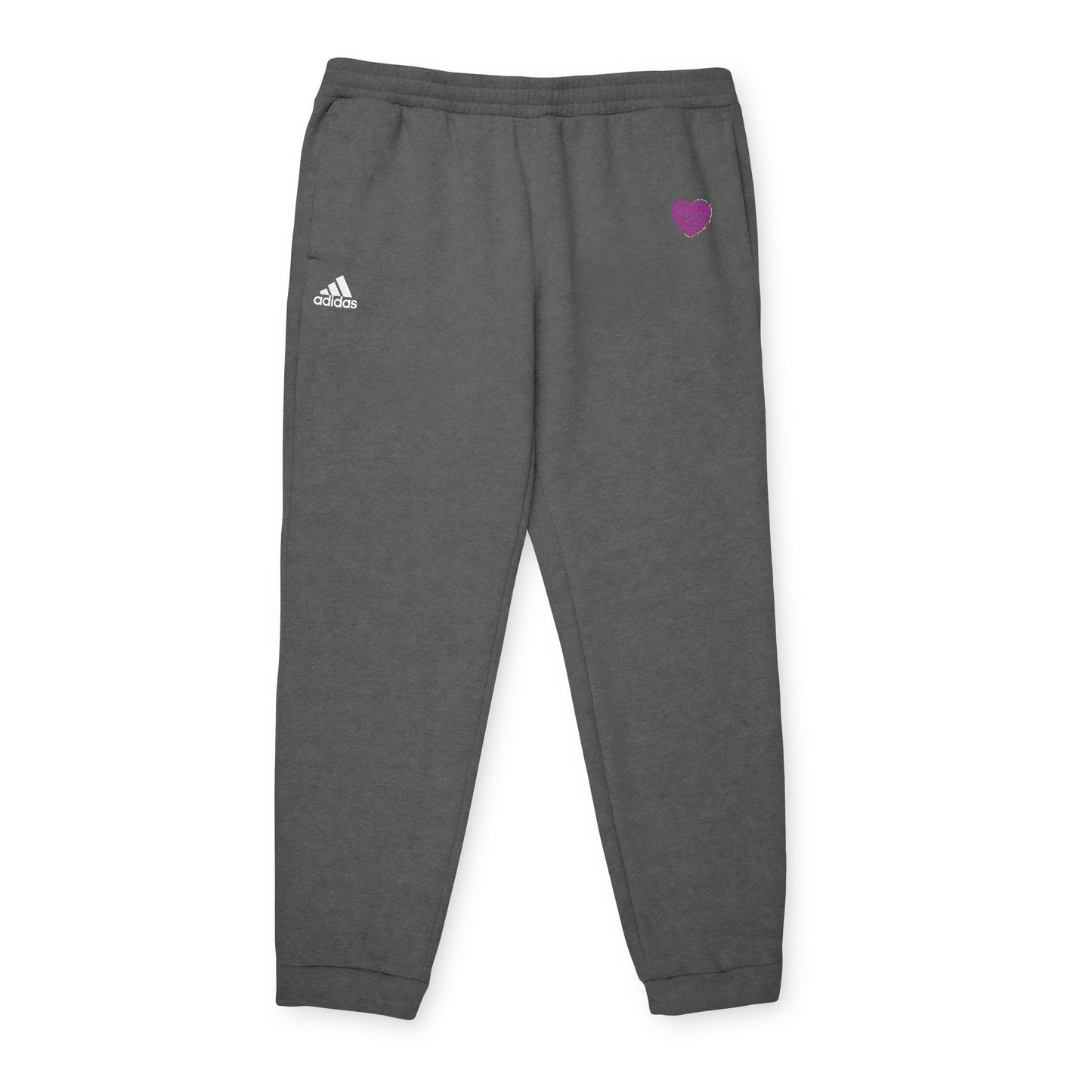 Adidas Unisex Fleece Joggers with Pink Heart Design