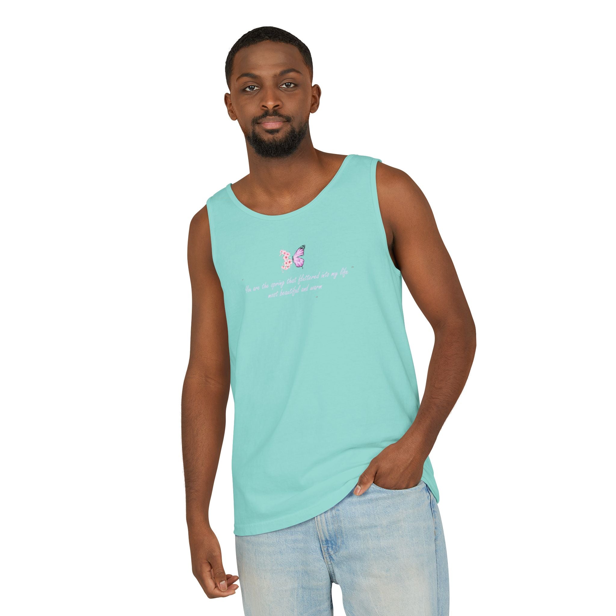 Unisex Navy Blue Floral Butterfly Spring Quote 100% Cotton Tank Top