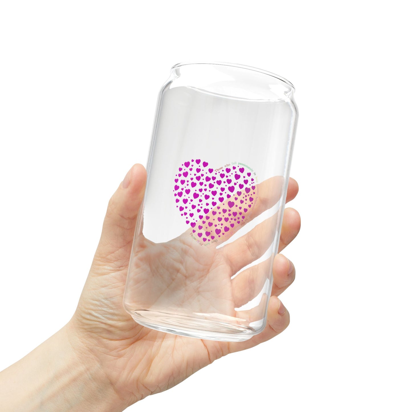 Pink Heart Design Sipper Glass, 16oz | Eco-Friendly Drinkware