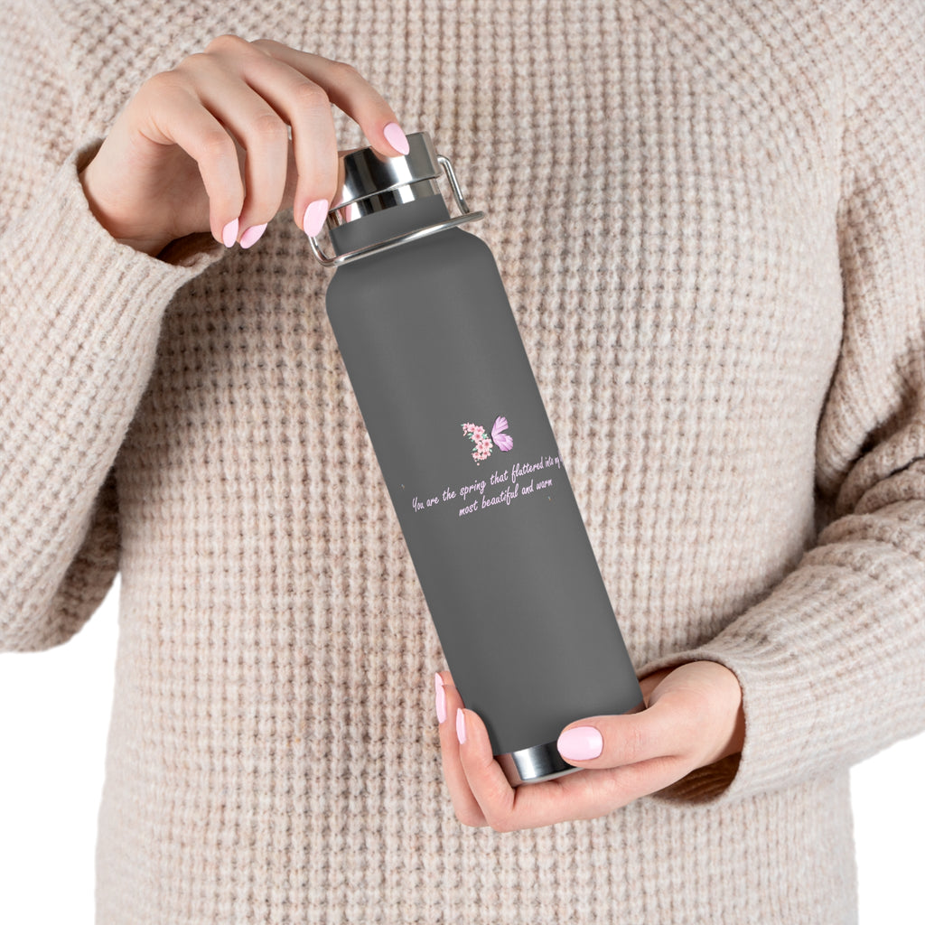 Navy Blue Romantic Floral Butterfly Quote 22oz Copper Vacuum Insulated Bottle