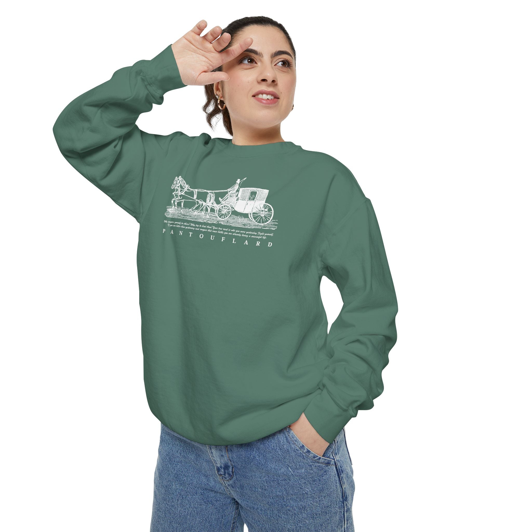 Unisex Navy Vintage Carriage Graphic Cotton Blend Sweatshirt