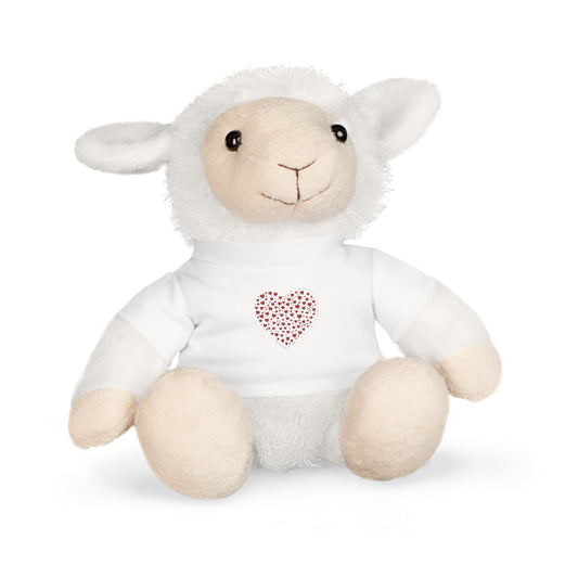 Adorable Plush Sheep with Red Heart T-Shirt, Cuddly Companion