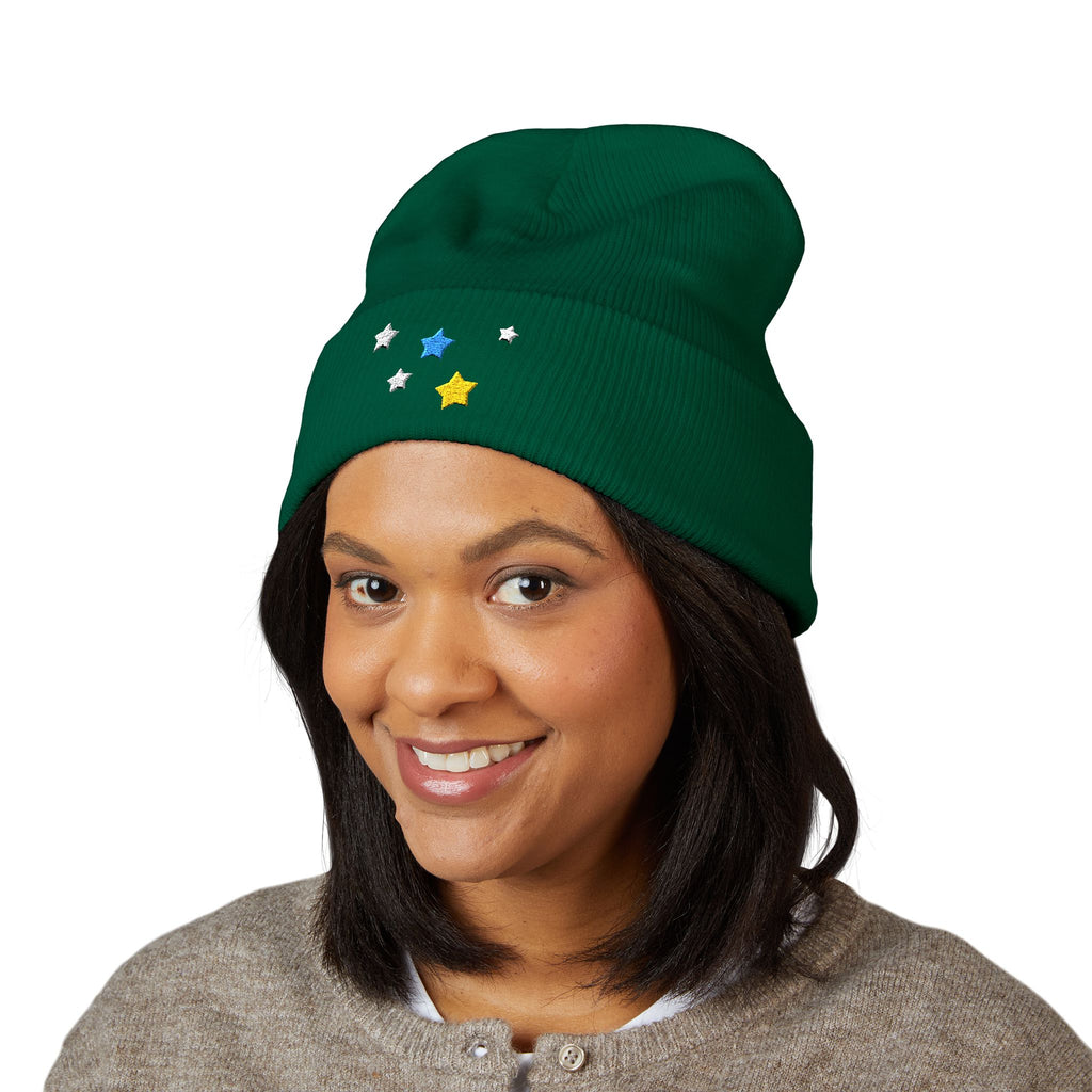 Unisex Cassiopeia Star Embroidered Acrylic Cuffed Beanie