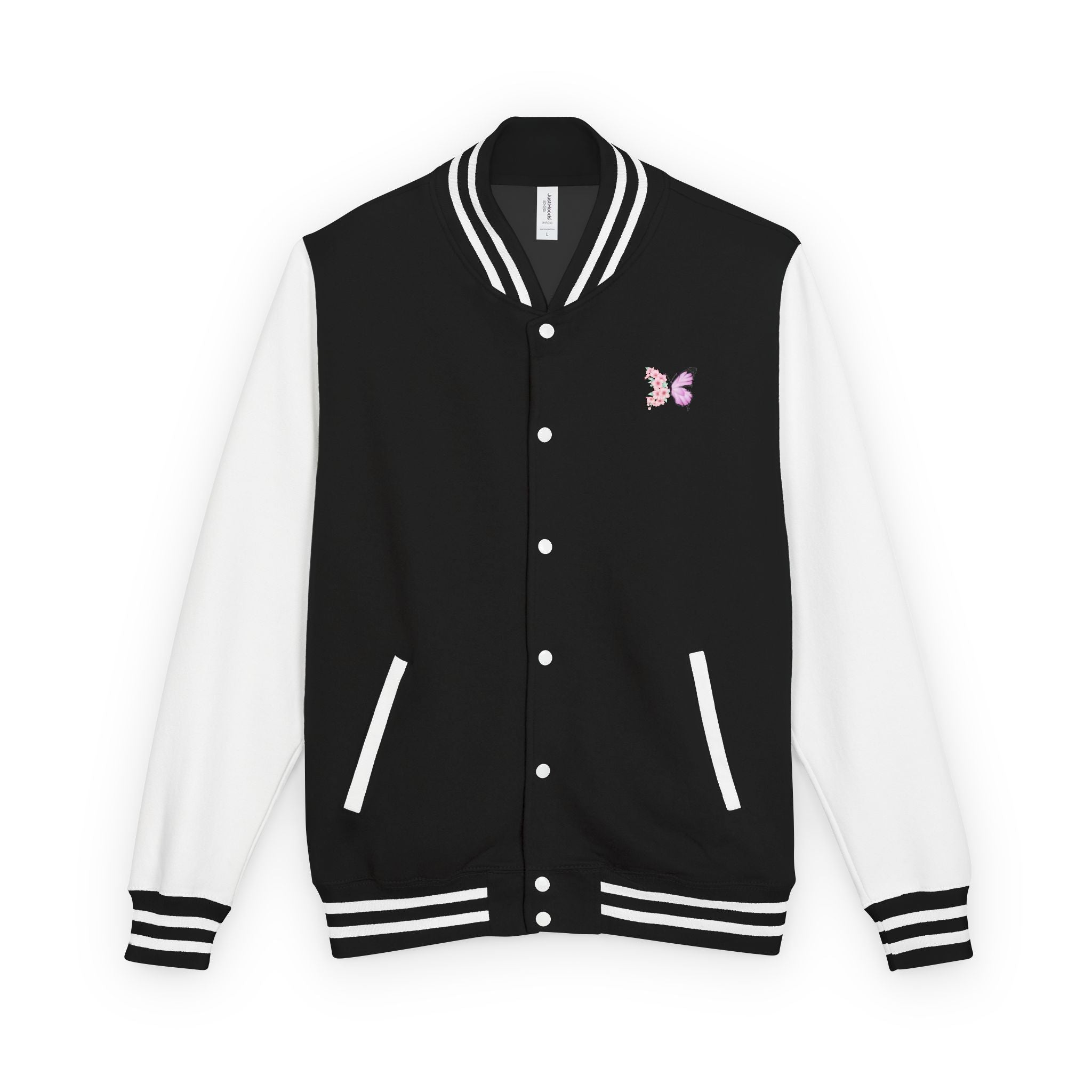 Unisex Navy Blue Floral Butterfly Spring Quote Cotton Blend Letterman Jacket