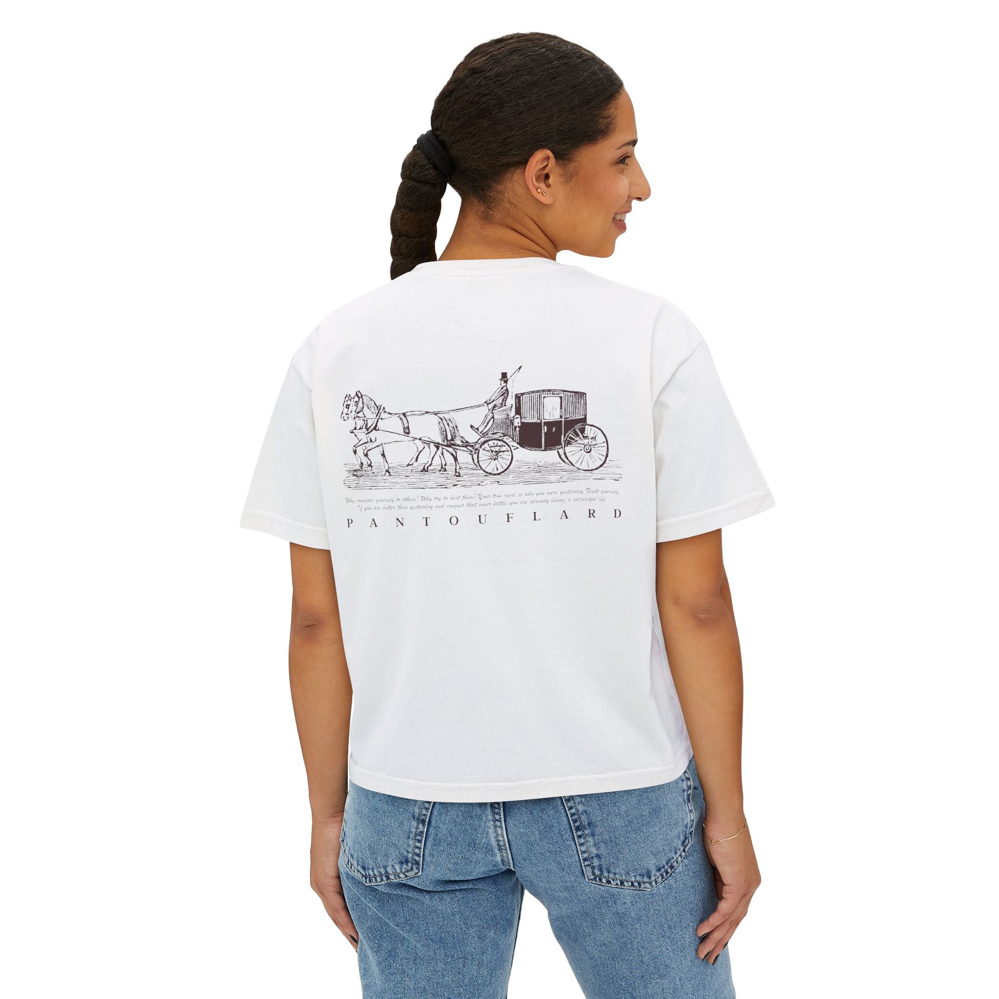Old Money Equestrian Heritage Boxy Tee - The Timeless Carriage I (Heavyweight Crop Top)