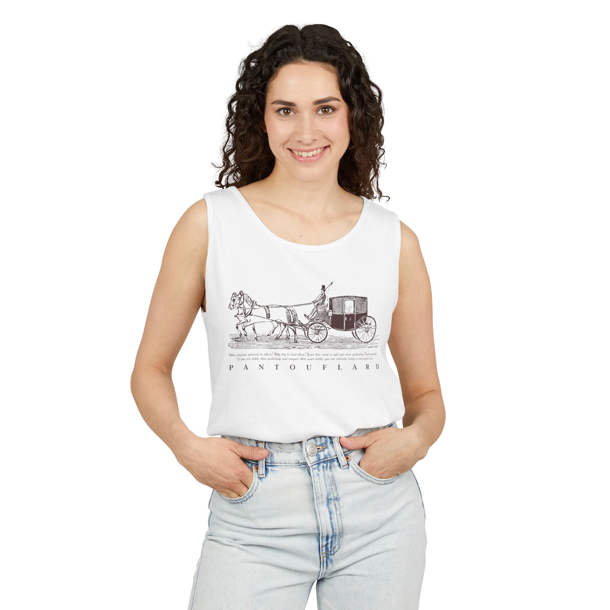 Unisex Brick Red Pantouflard Carriage Cotton Garment-Dyed Tank Top