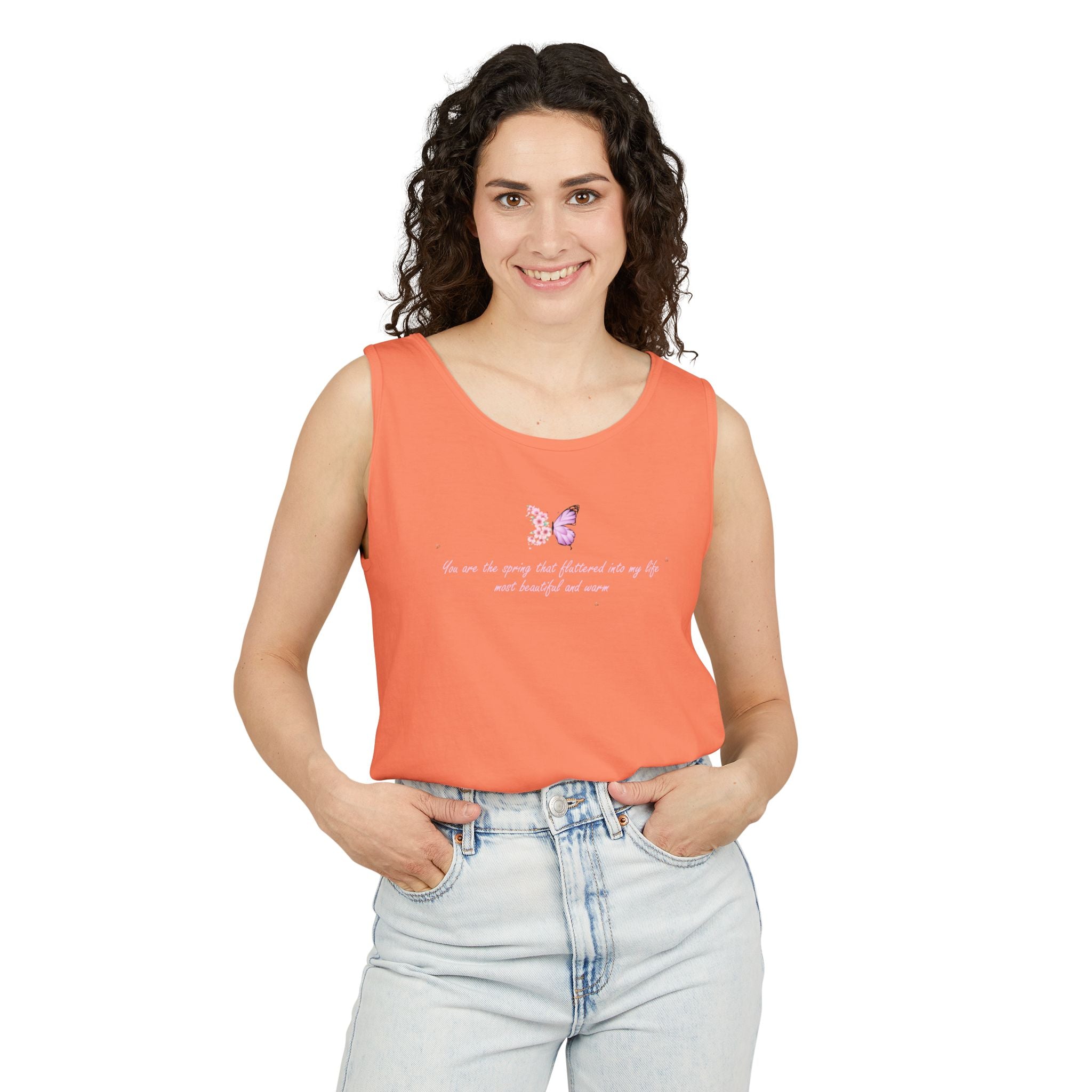 Unisex Navy Blue Floral Butterfly Spring Quote 100% Cotton Tank Top