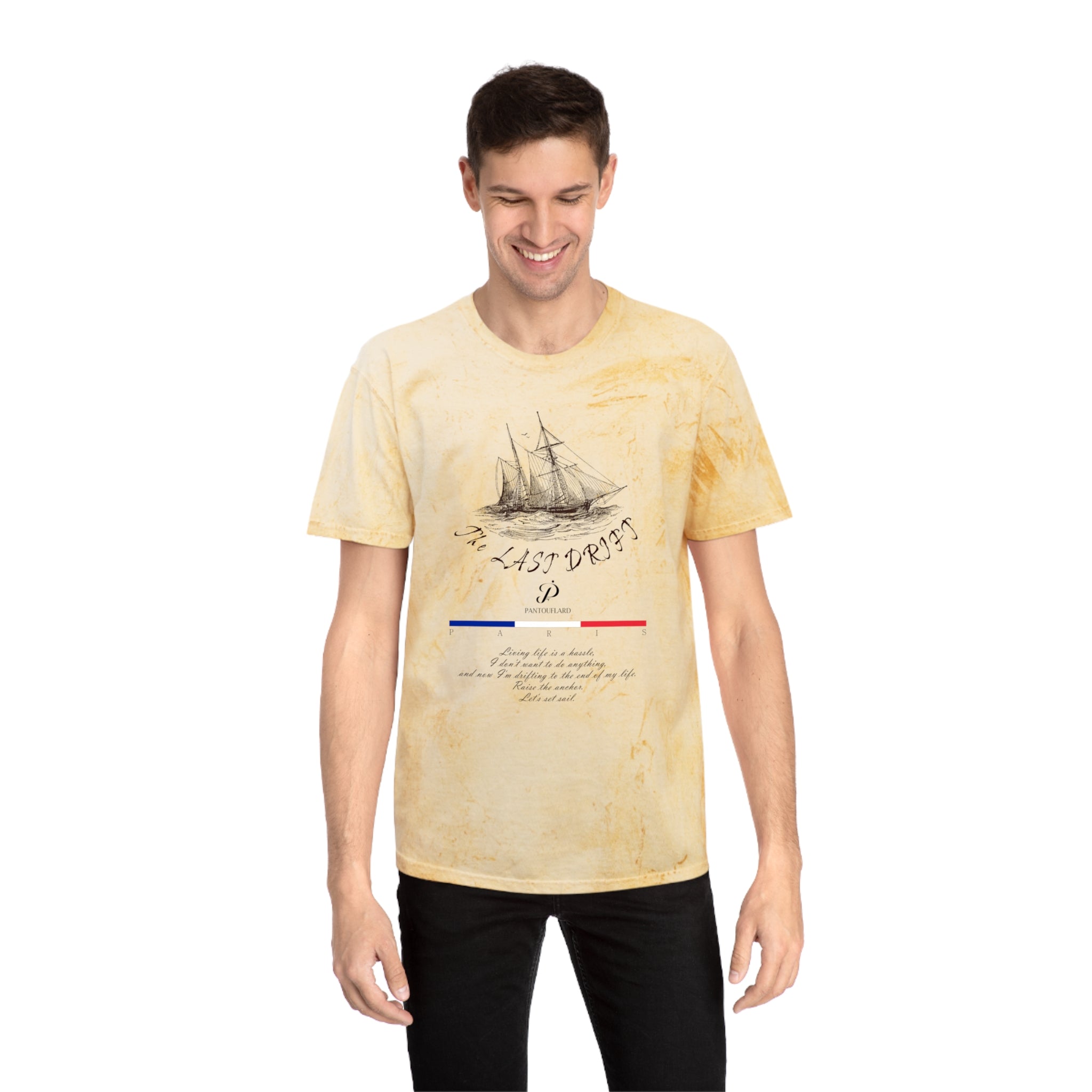 Unisex Grey Color Blast Vintage Ship Graphic 100% Cotton T-Shirt