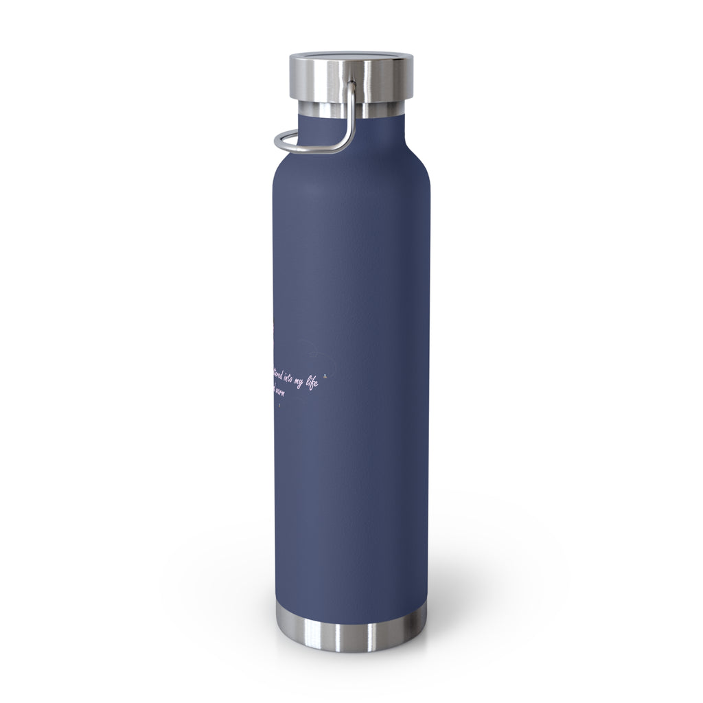 Navy Blue Romantic Floral Butterfly Quote 22oz Copper Vacuum Insulated Bottle