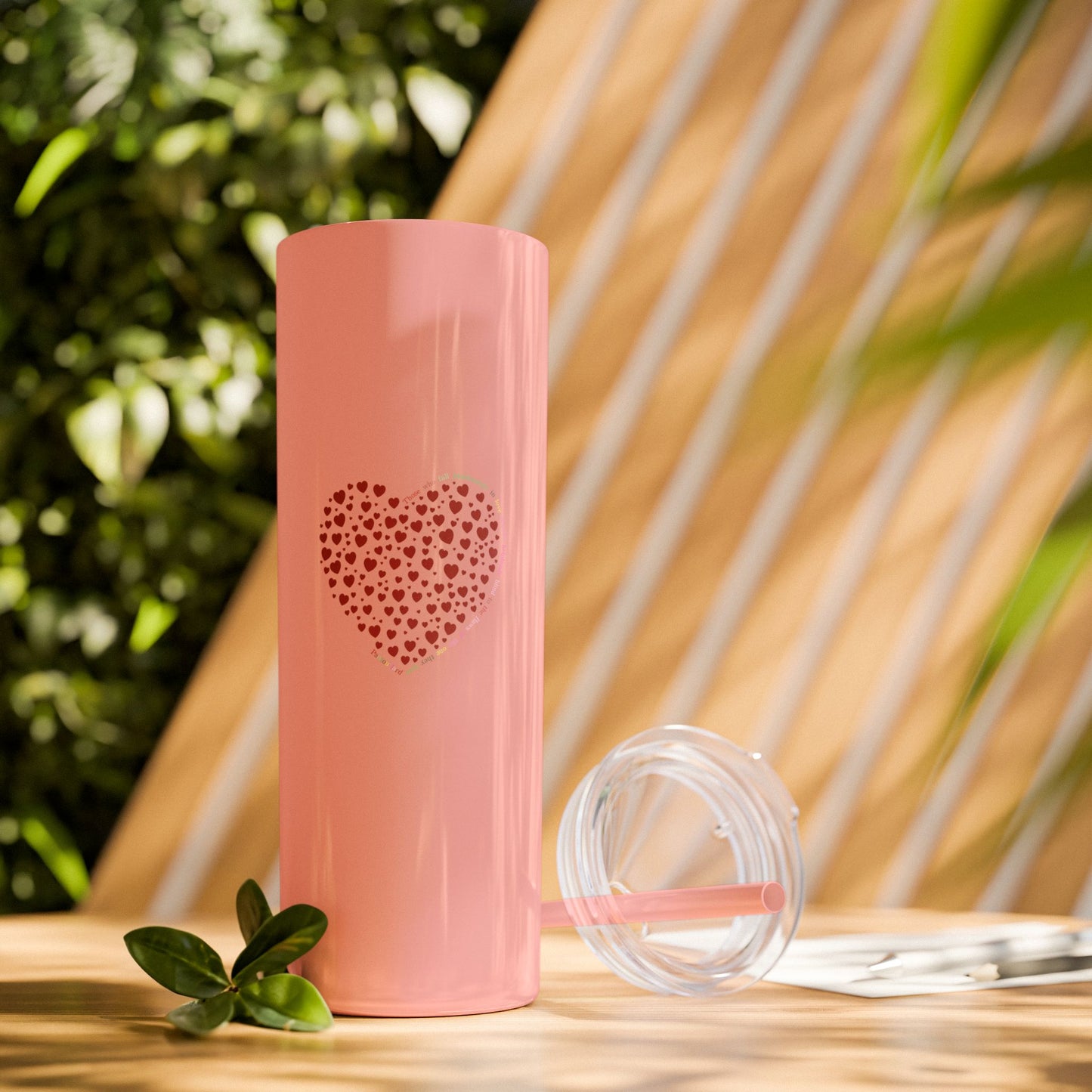 Red Heart Dot Skinny Tumbler | 20oz Reusable Travel Mug, Eco-Friendly Drinkware
