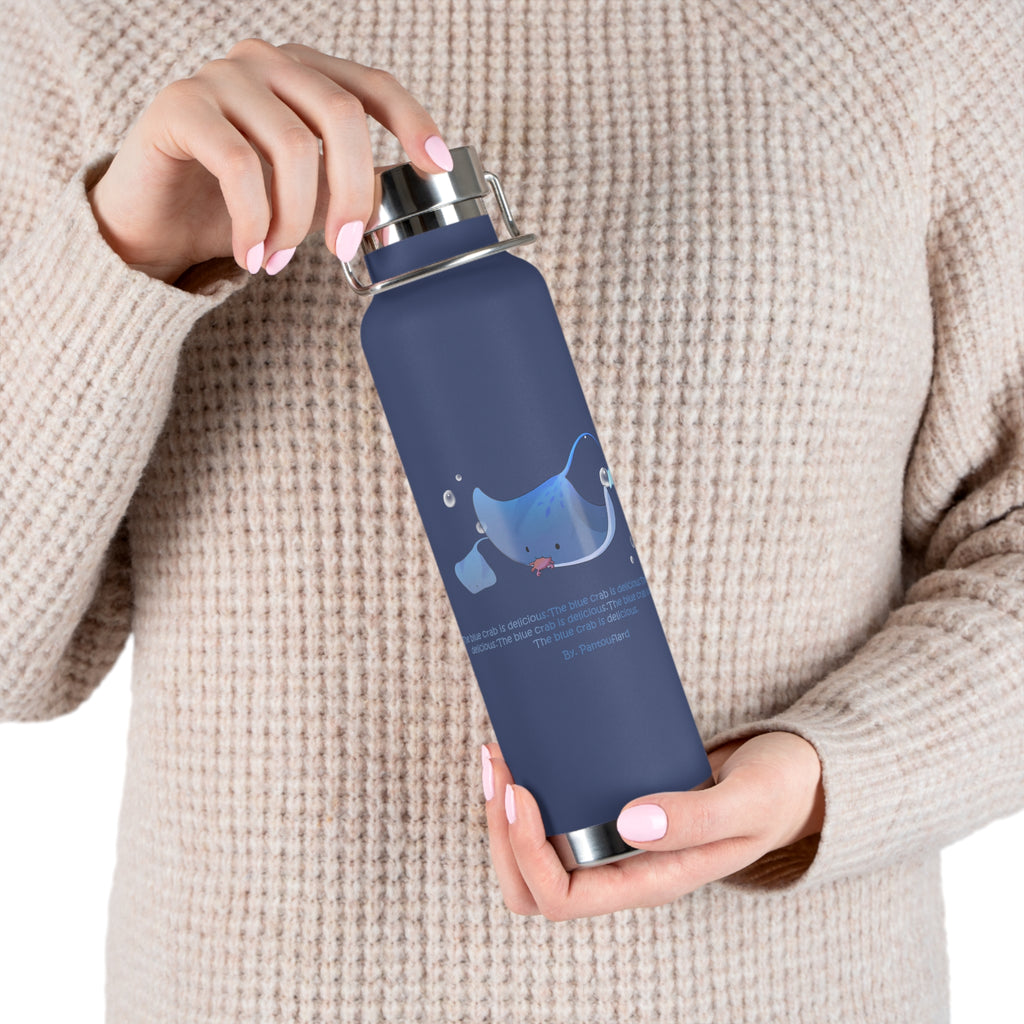 Cyan Blue Cute Stingray Eating Crab Quote 22oz Copper Vacuum Insulated Bottle