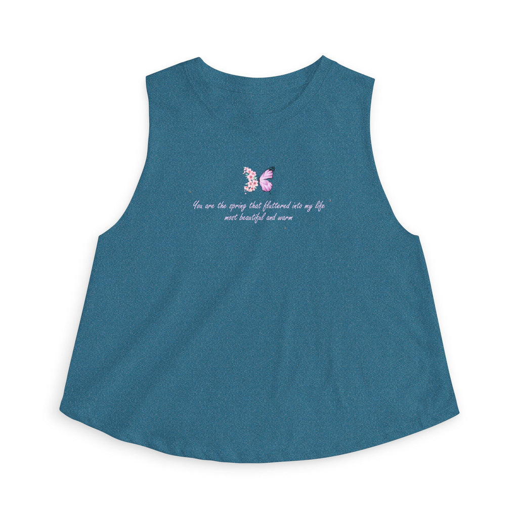 Women's Black Floral Butterfly Spring Quote Cotton Blend Crop Top