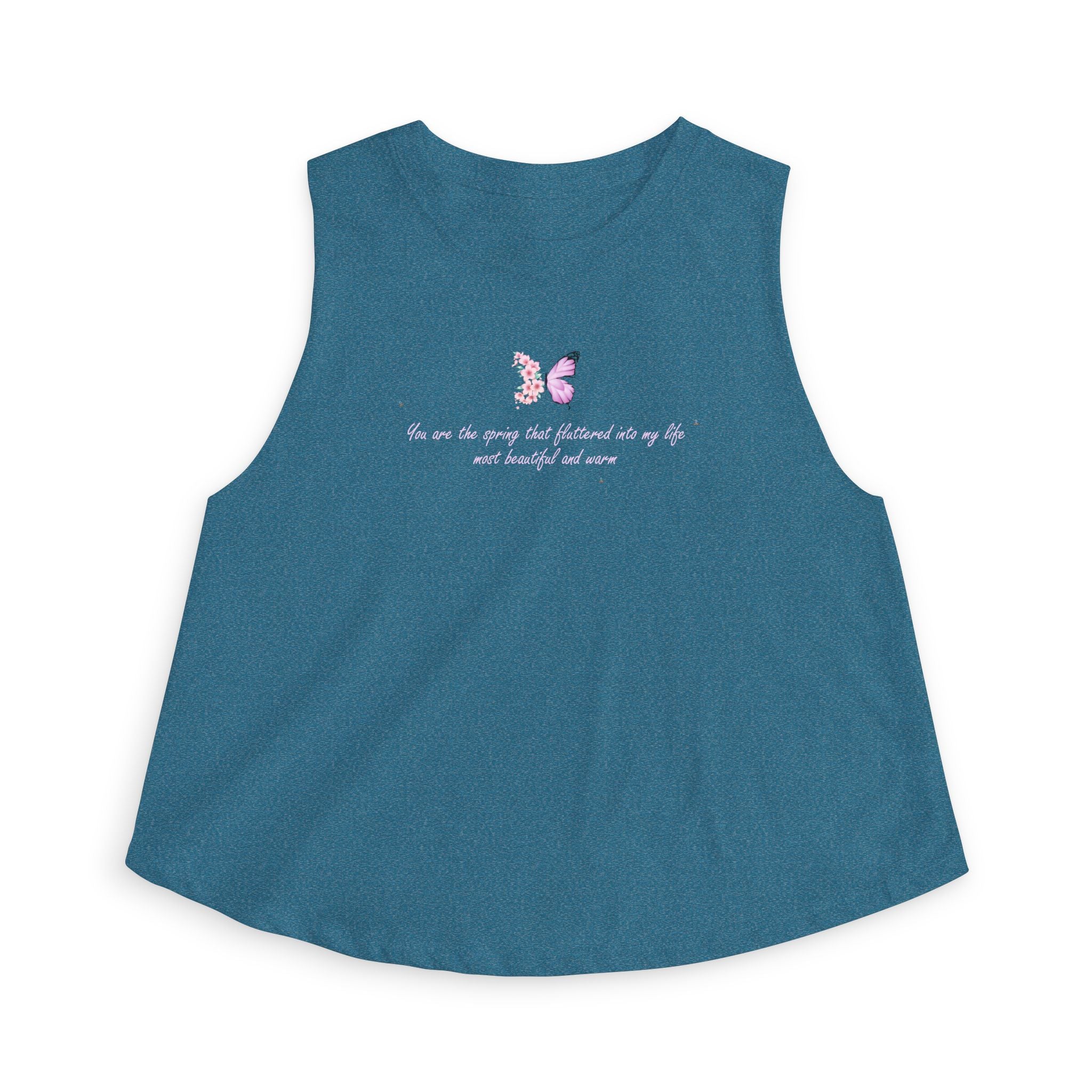 Women's Black Floral Butterfly Spring Quote Cotton Blend Crop Top