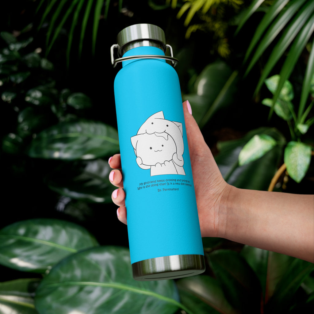 Navy Blue Cute Biting Cats Quote 22oz Copper Vacuum Insulated Bottle