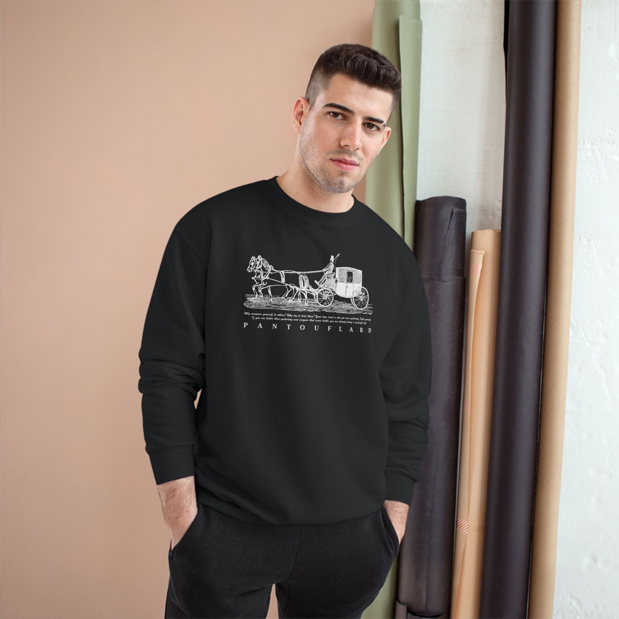 Old Money Equestrian Champion Crewneck - Royal White Carriage (Authentic Varsity Streetwear)