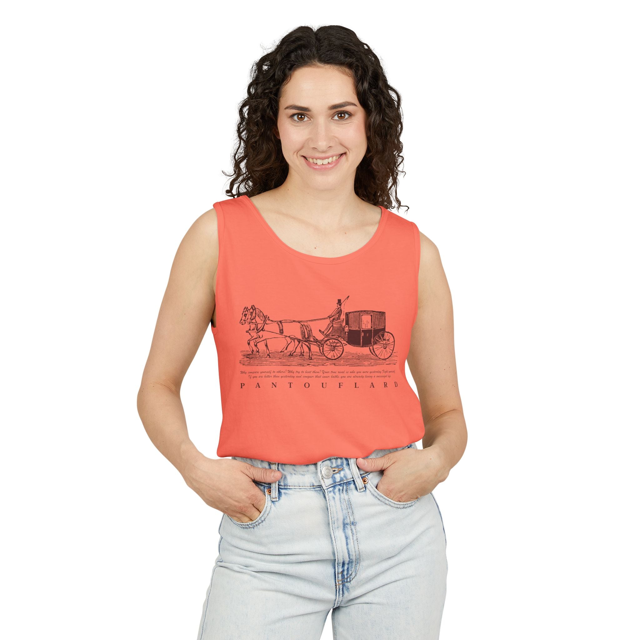 Unisex Brick Red Pantouflard Carriage Cotton Garment-Dyed Tank Top