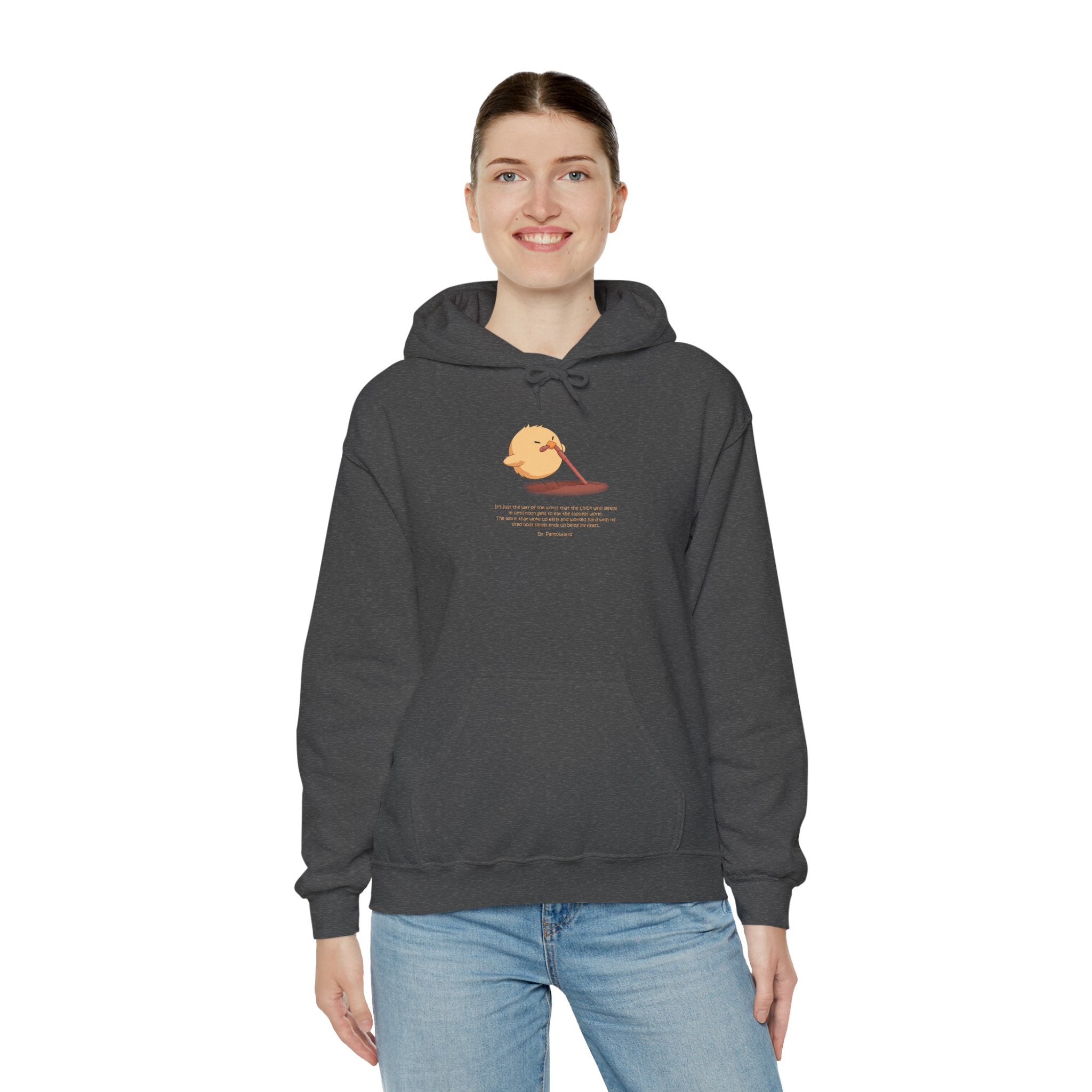 Kitsch Kawaii Chick & Worm Graphic Hoodie - The Quiet Victory (Aesthetic Streetwear Fleece)