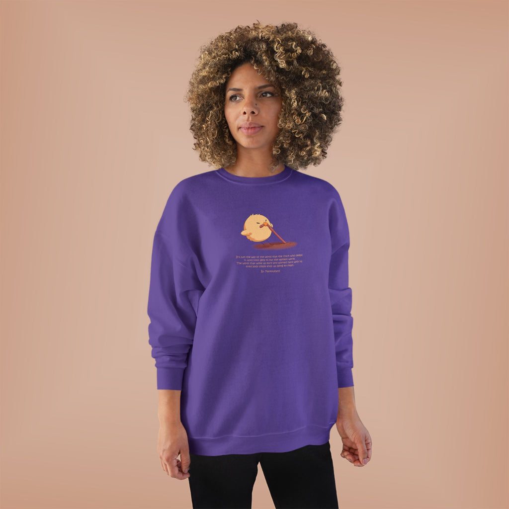 Funny Early Bird Parody Sweatshirt | "The Late Bird Gets The Feast" Sarcastic Quote | Hanes Soft Eco-Fleece Pullover (S-3XL)