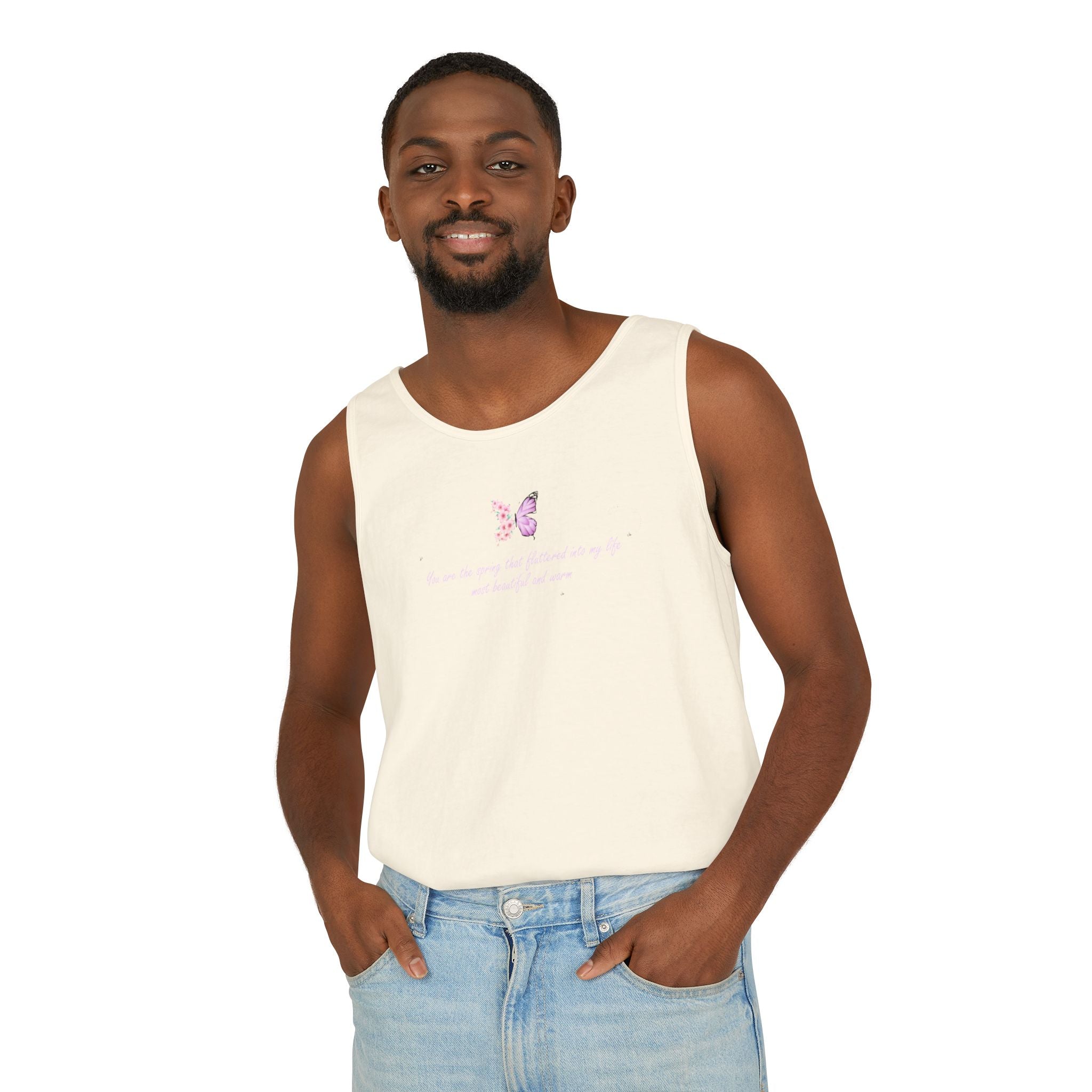 Unisex Navy Blue Floral Butterfly Spring Quote 100% Cotton Tank Top