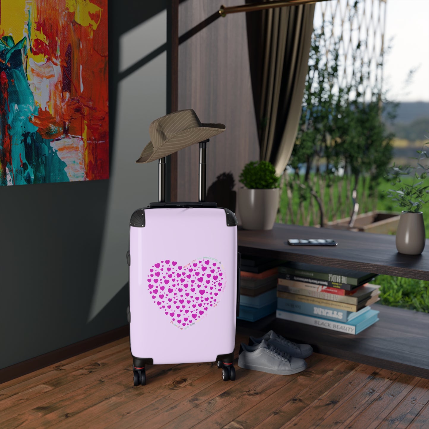 Pink Heart Design Suitcase, Travel Luggage