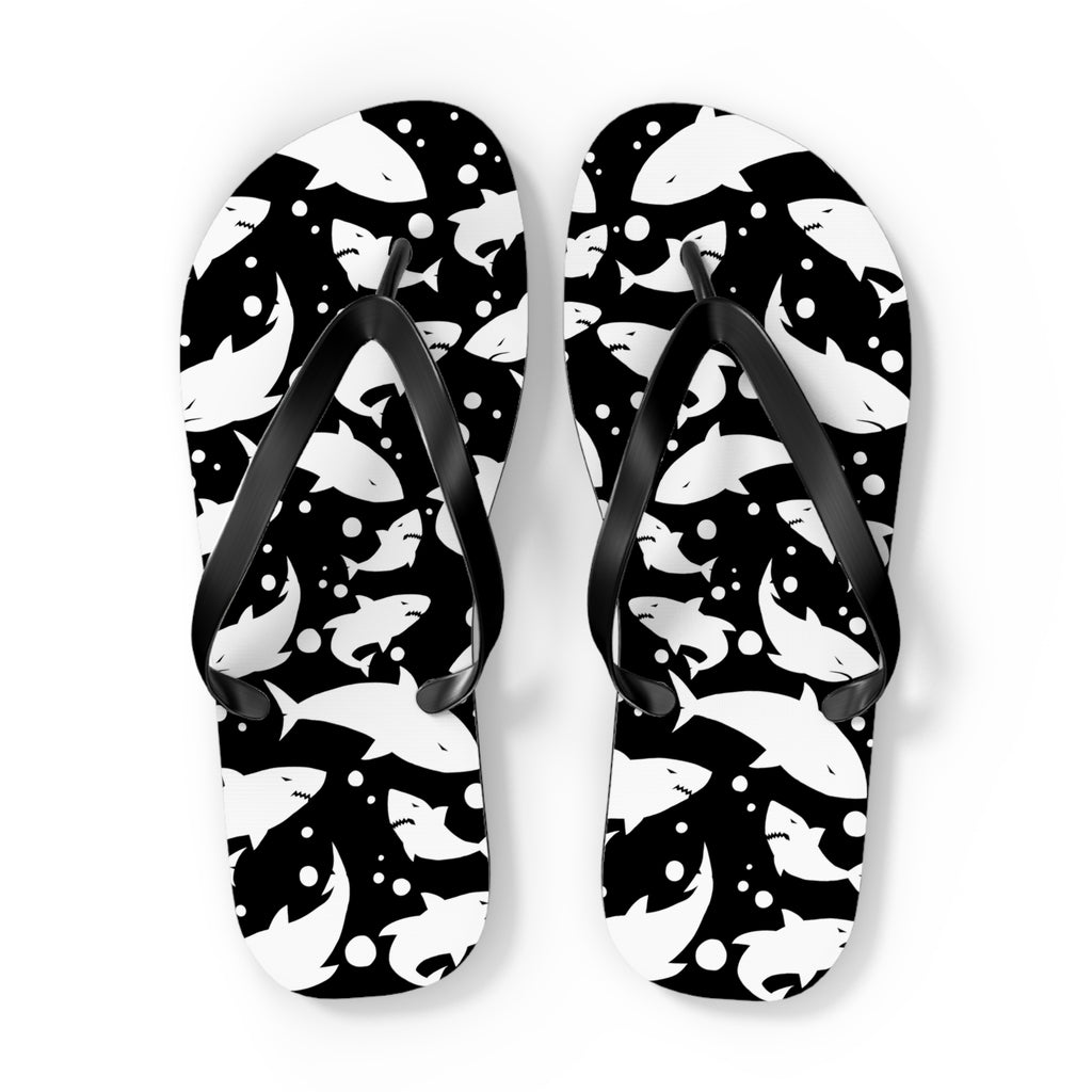 Men's/Women's Black and White Shark Print Flip Flops - Graphic Thong Sandals