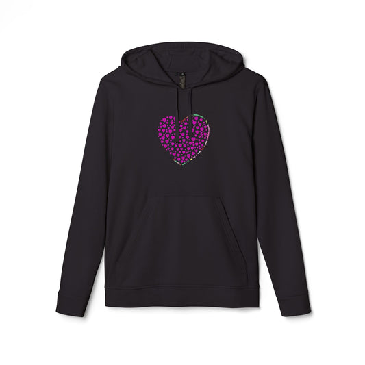 Adidas Unisex Heart Fleece Hoodie with Pink Heart Design