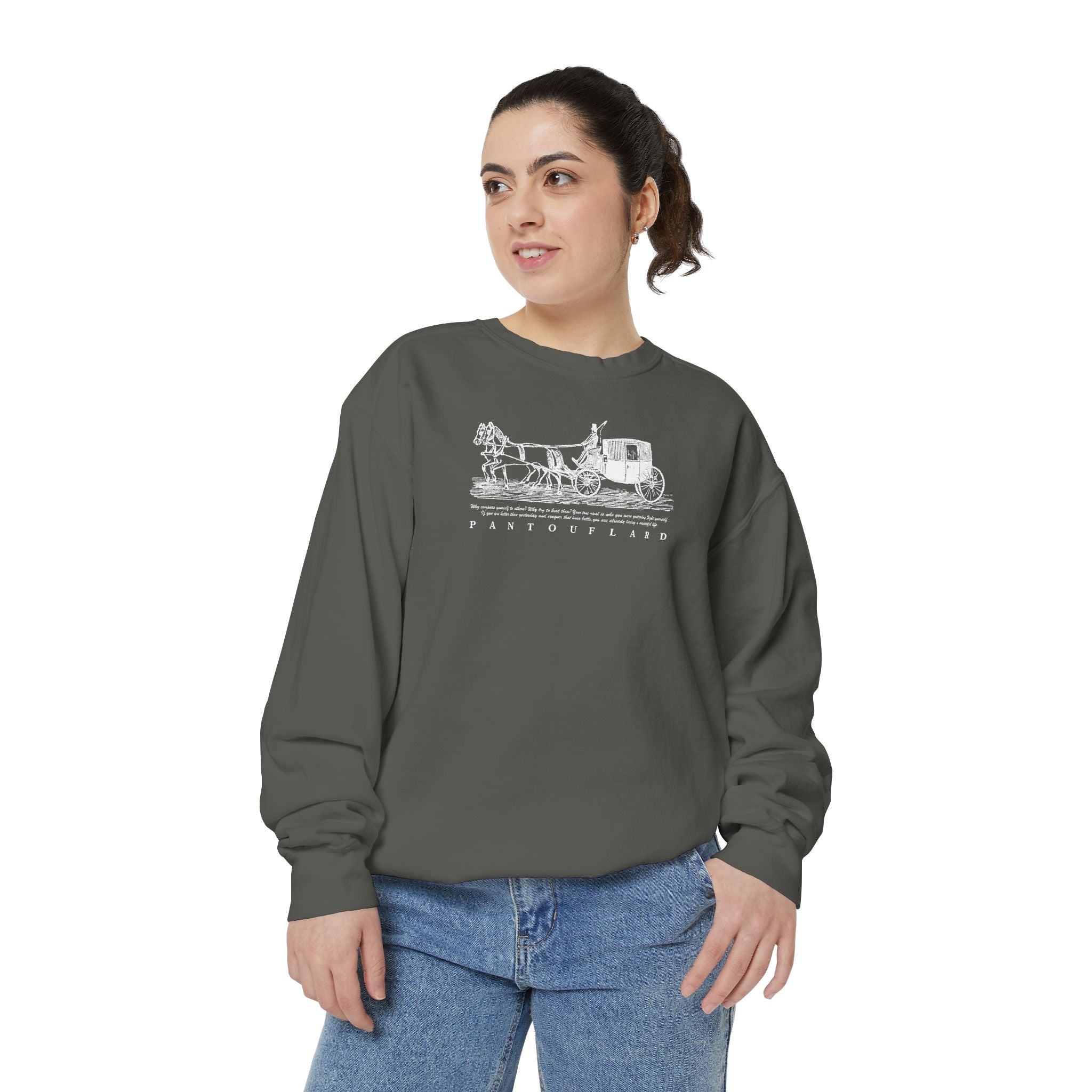 Unisex Navy Vintage Carriage Graphic Cotton Blend Sweatshirt