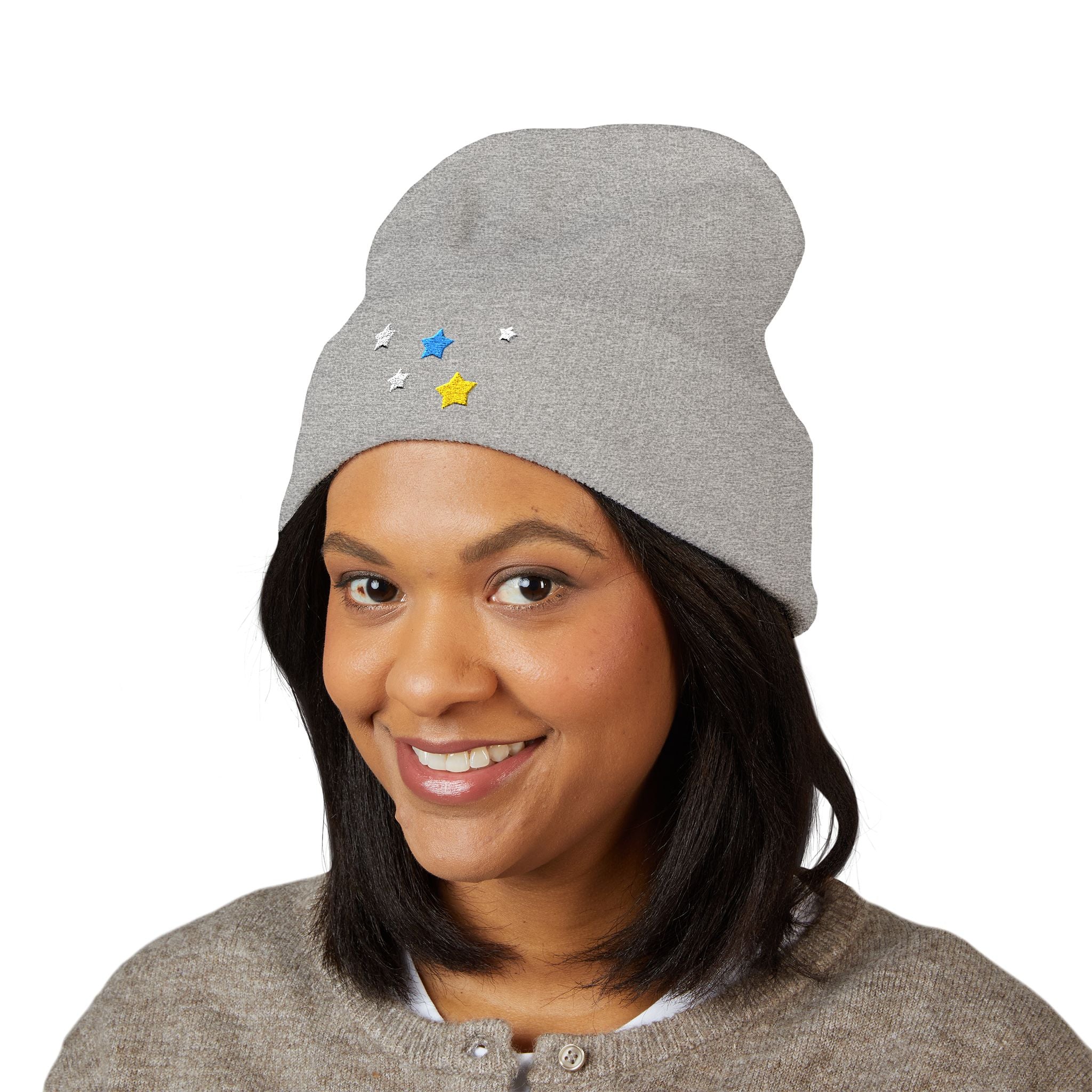 Unisex Cassiopeia Star Embroidered Acrylic Cuffed Beanie