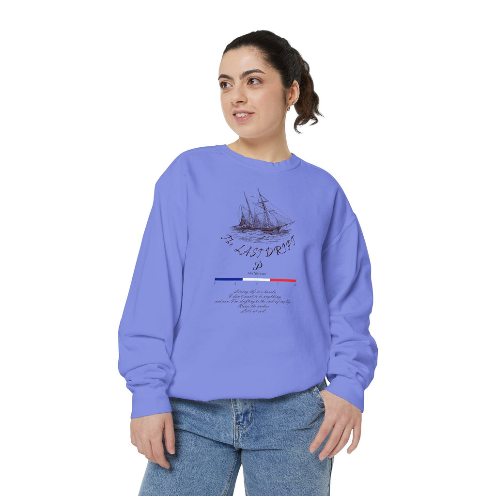 Unisex White Vintage Ship Graphic Cotton Blend Sweatshirt