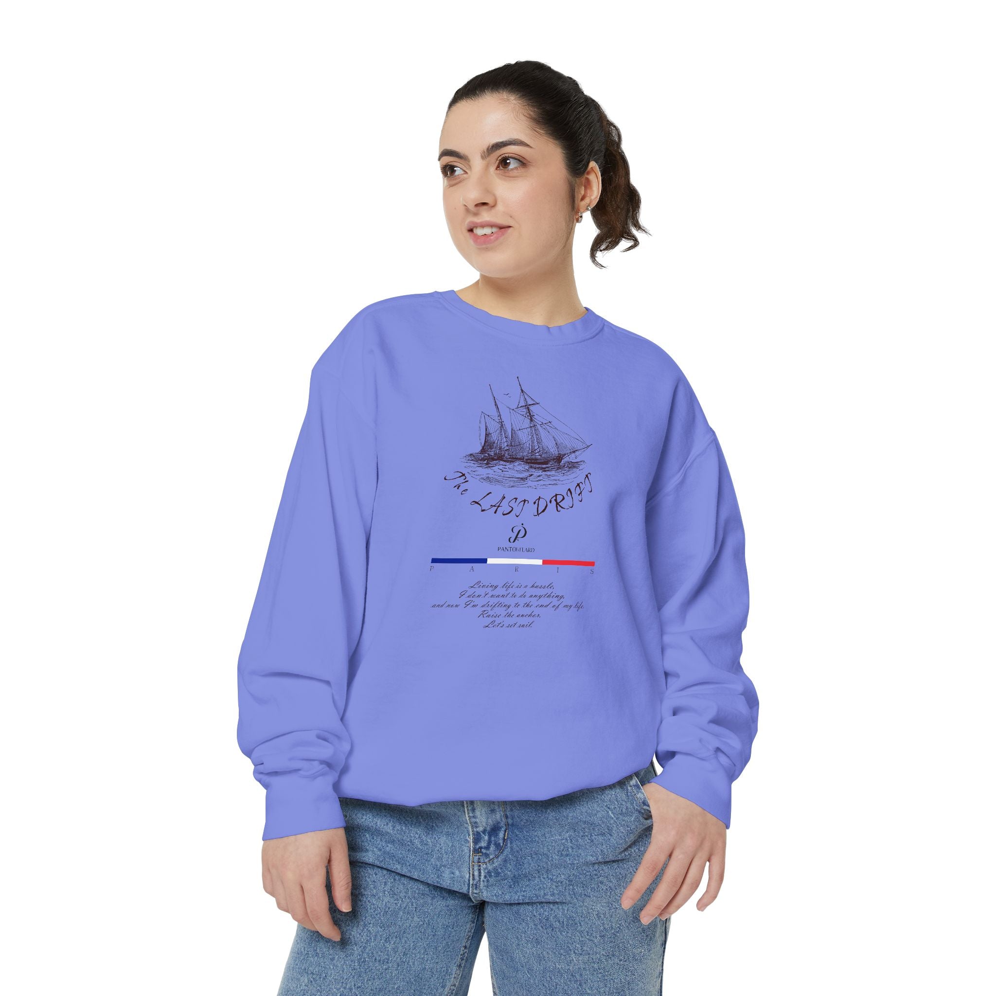 Unisex White Vintage Ship Graphic Cotton Blend Sweatshirt