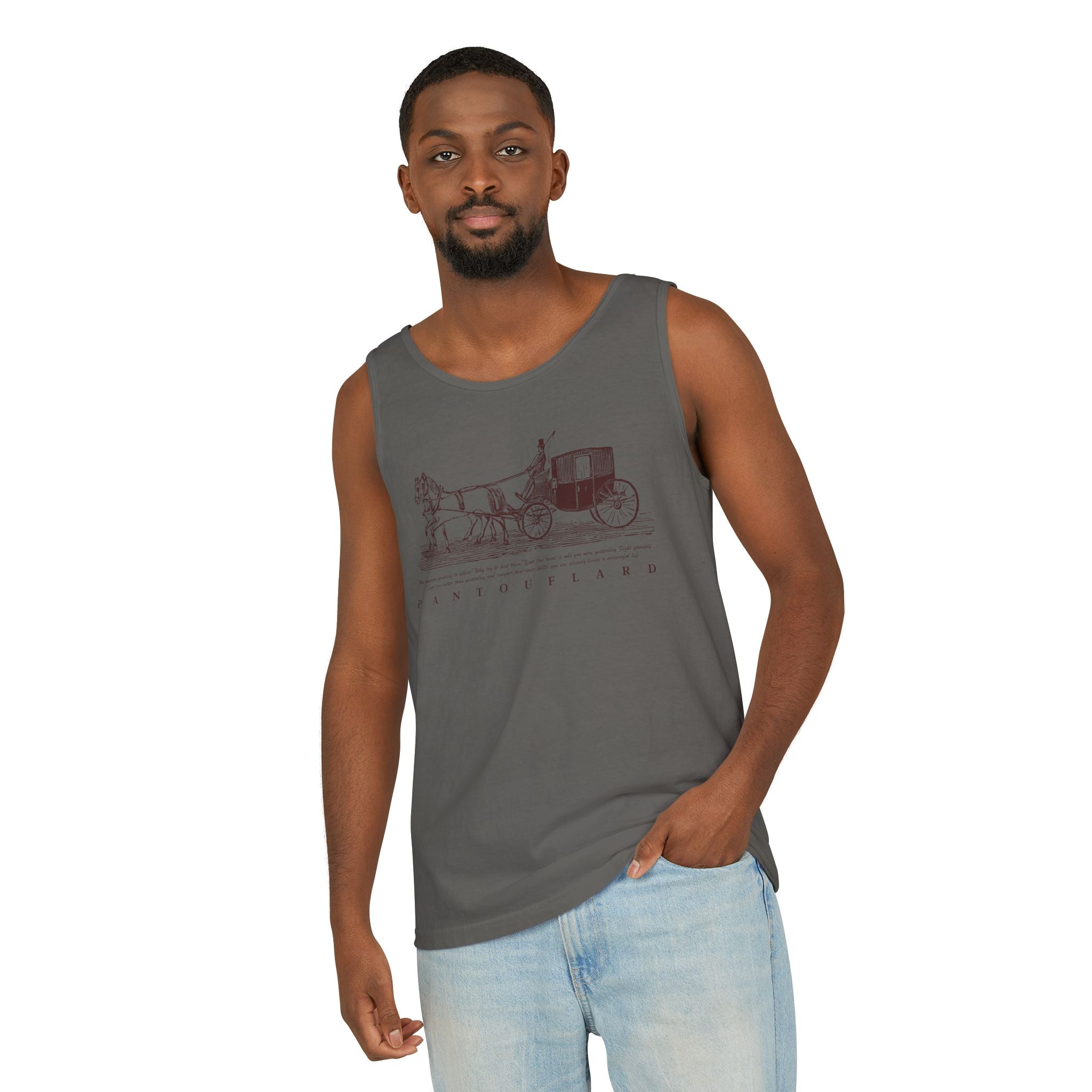 Unisex Brick Red Pantouflard Carriage Cotton Garment-Dyed Tank Top