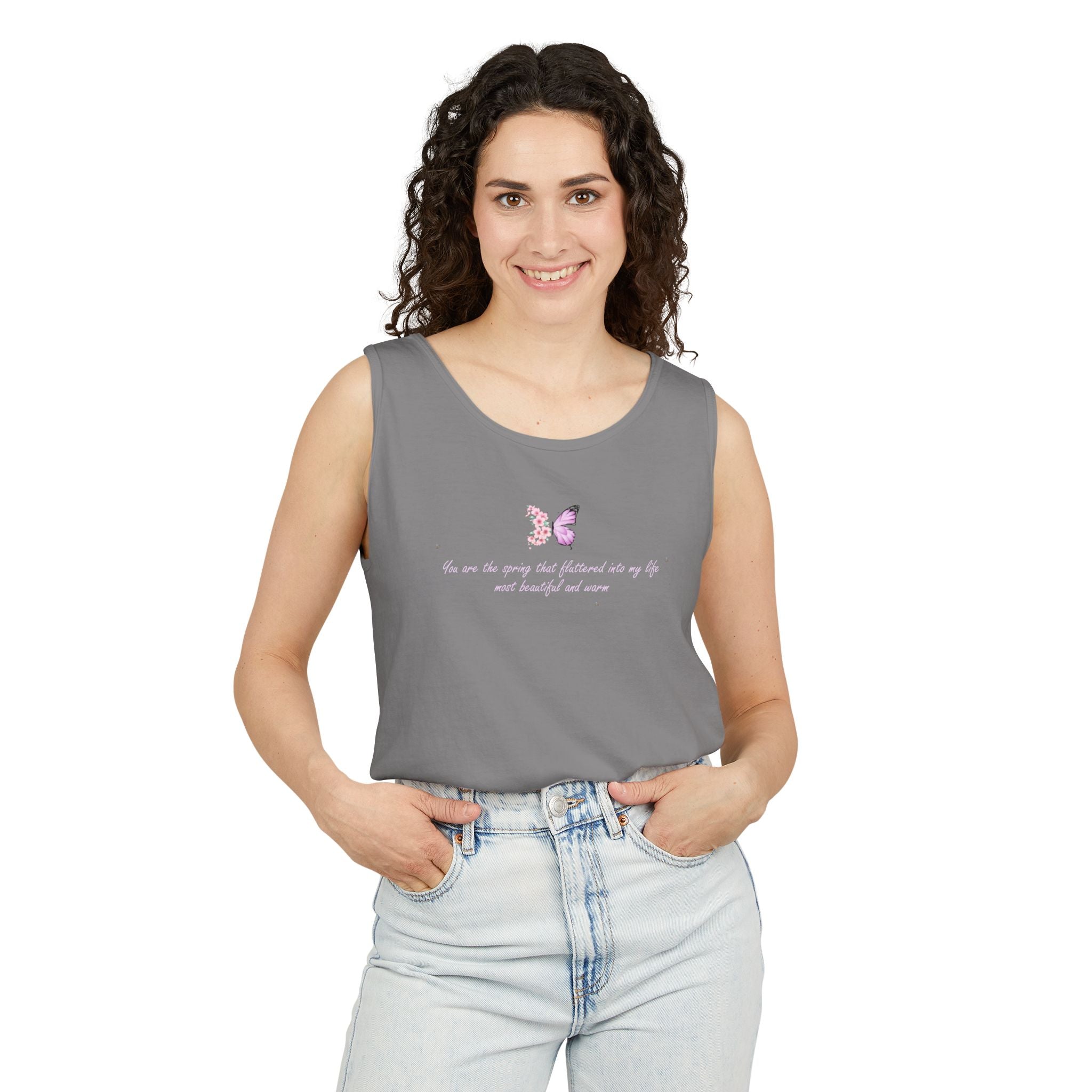 Unisex Navy Blue Floral Butterfly Spring Quote 100% Cotton Tank Top