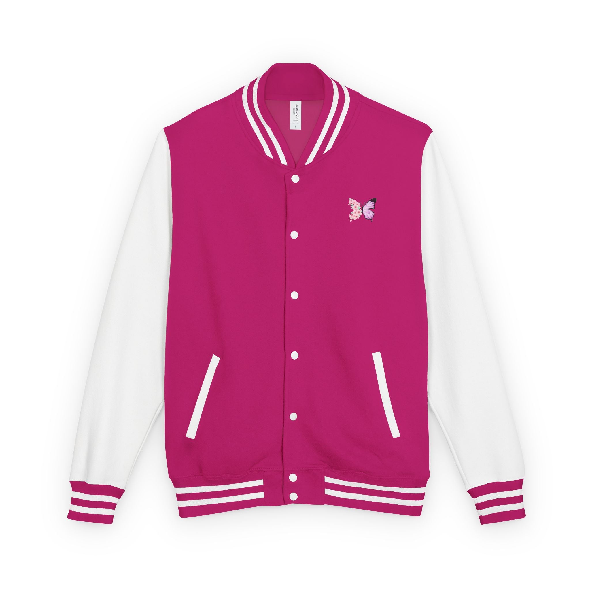 Unisex Navy Blue Floral Butterfly Spring Quote Cotton Blend Letterman Jacket