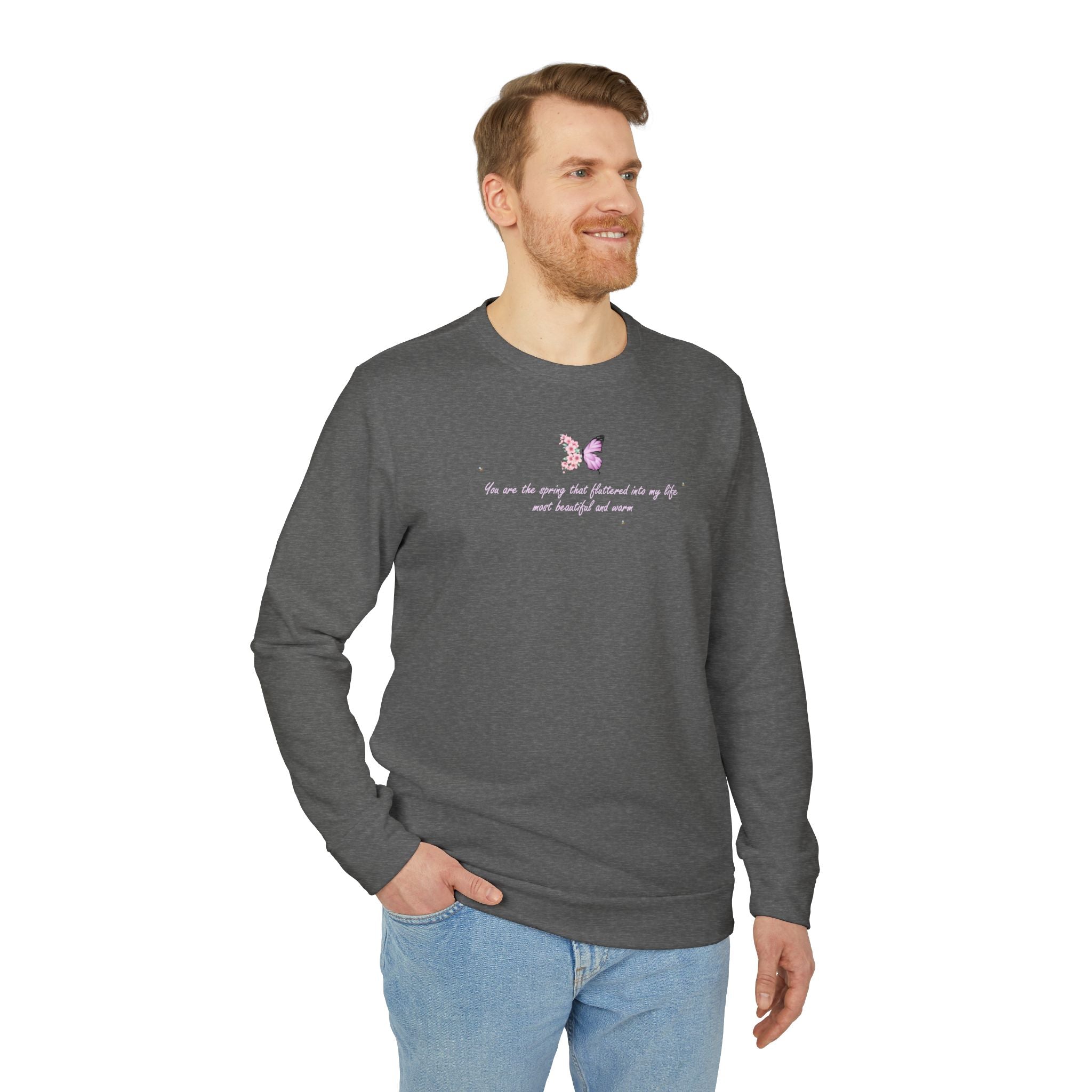 Unisex Navy Blue Floral Butterfly Spring Quote BCI Cotton Adidas Sweatshirt