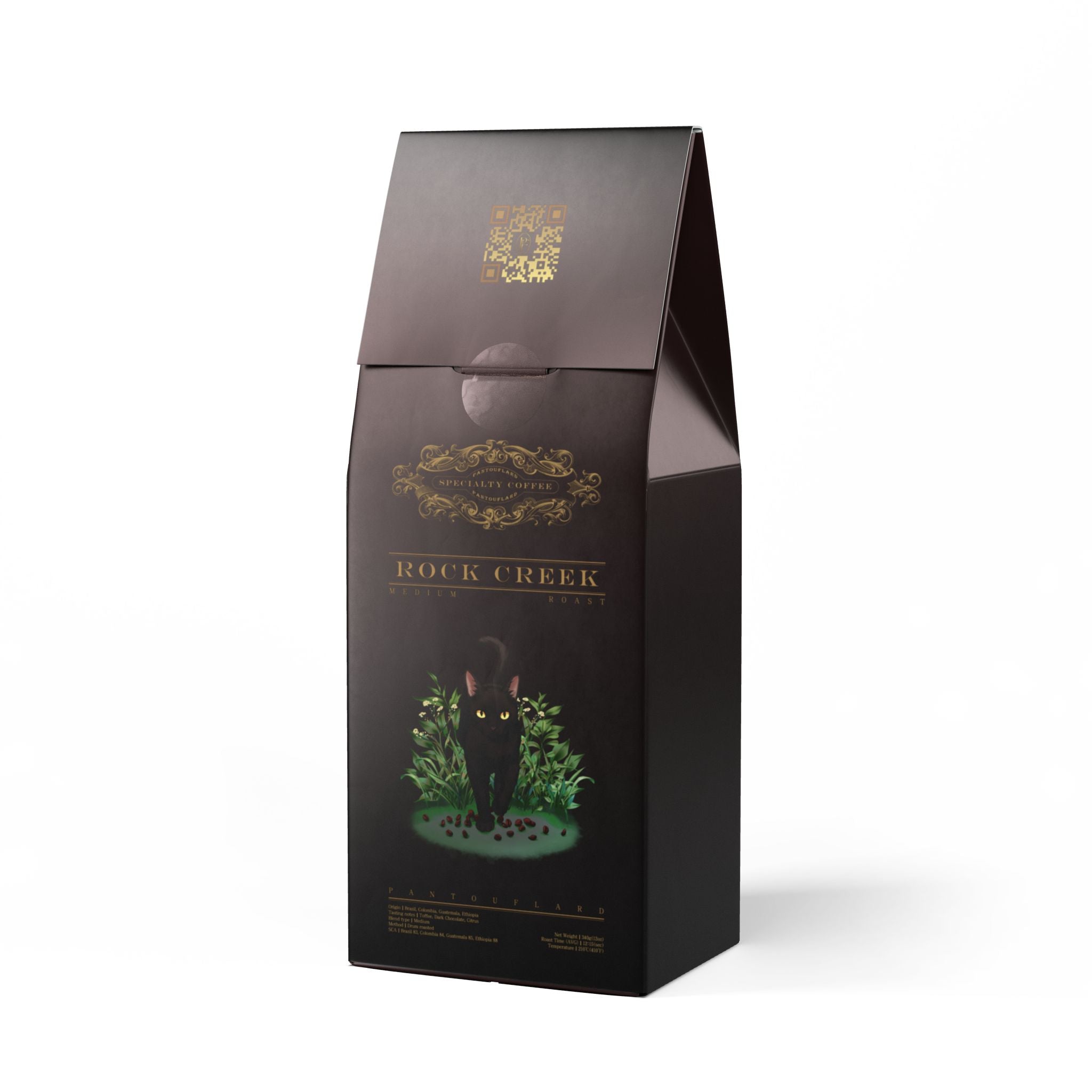 Pantouflard Rock Creek Medium Roast Coffee – Whole Bean – 100% Arabica Specialty Blend (Brazil, Colombia, Guatemala, Ethiopia) – Notes of Toffee, Dark Chocolate & Citrus – 12oz(340g)